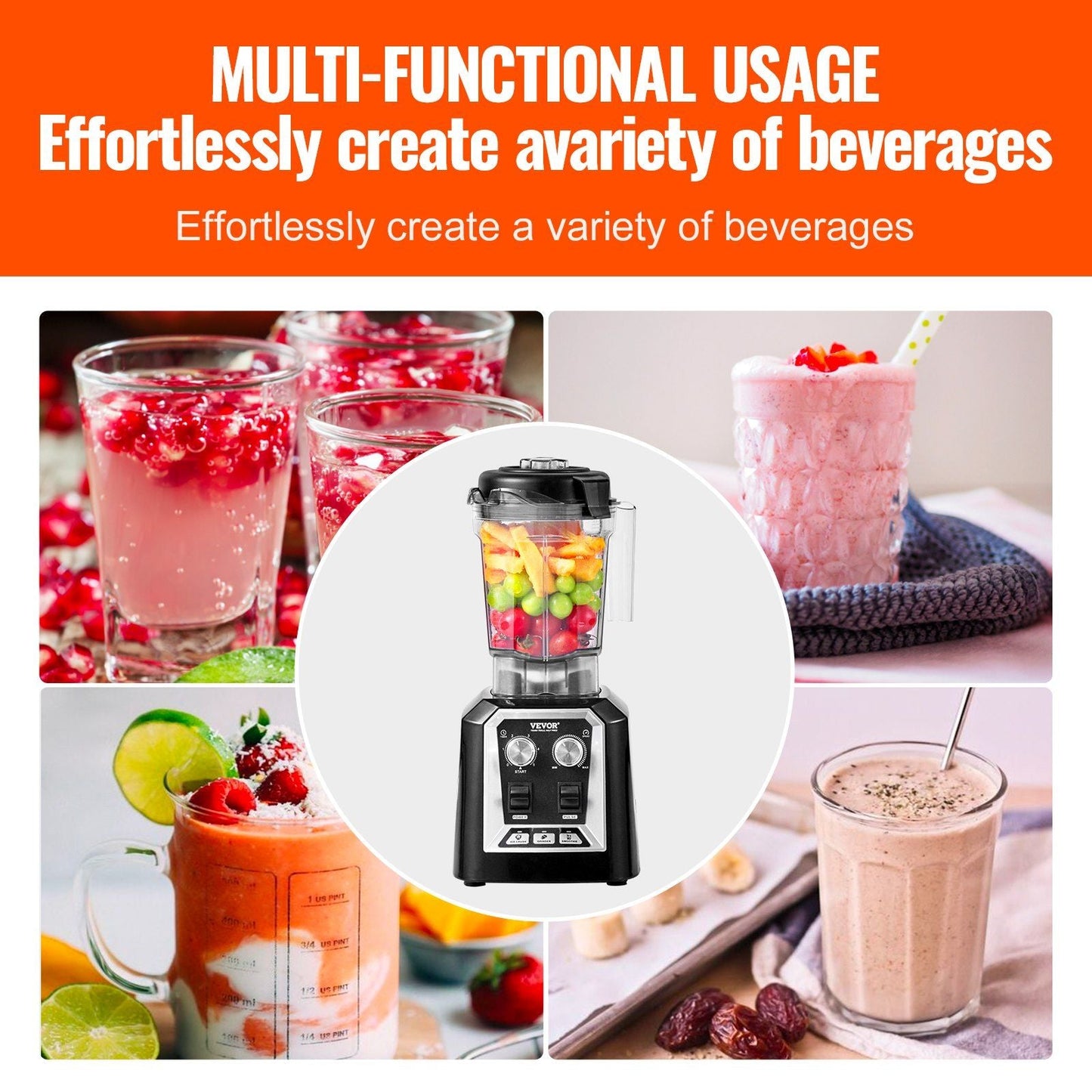 High-Performance Countertop Blender with 68 oz Jar - Ideal for Shakes, Smoothies, and Ice Crushing