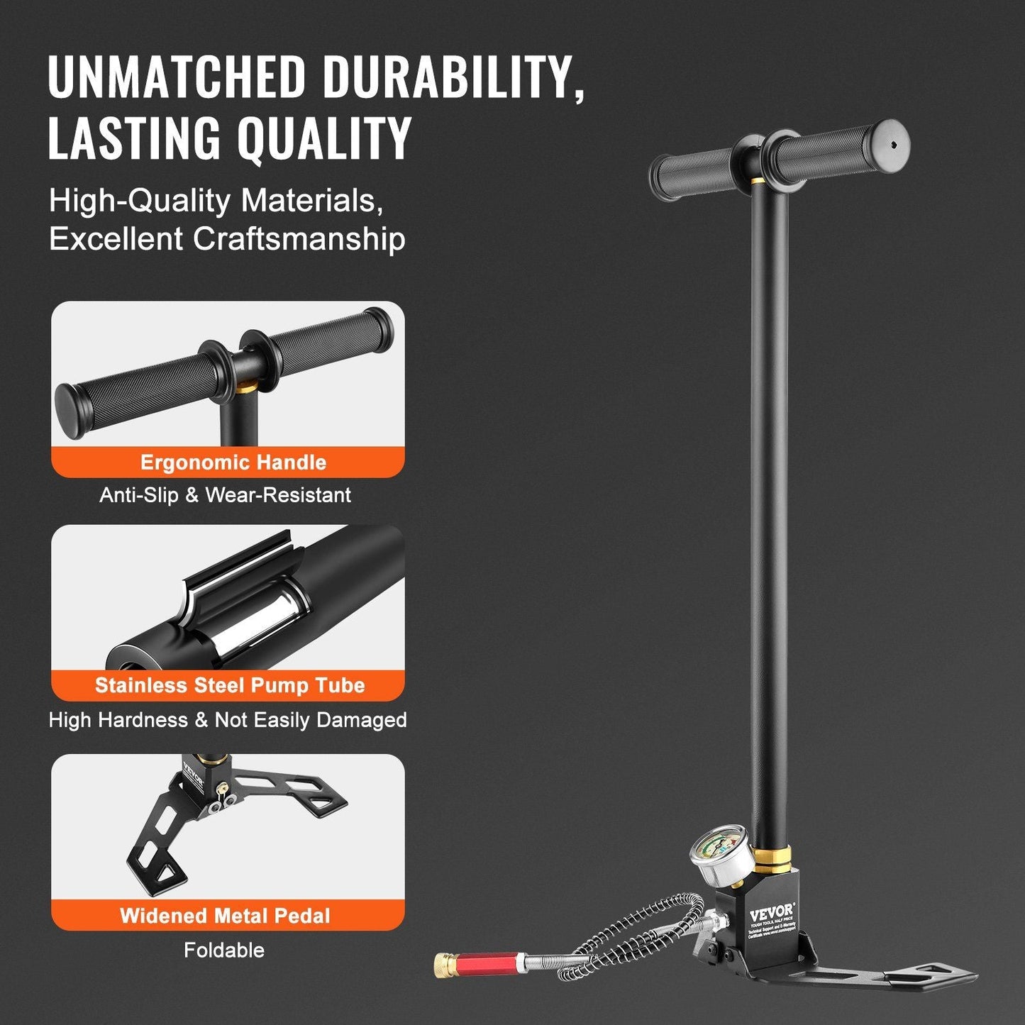 4500PSI High Pressure Airgun Pump for PCP Rifles - 3 Stage Stirrup Pump