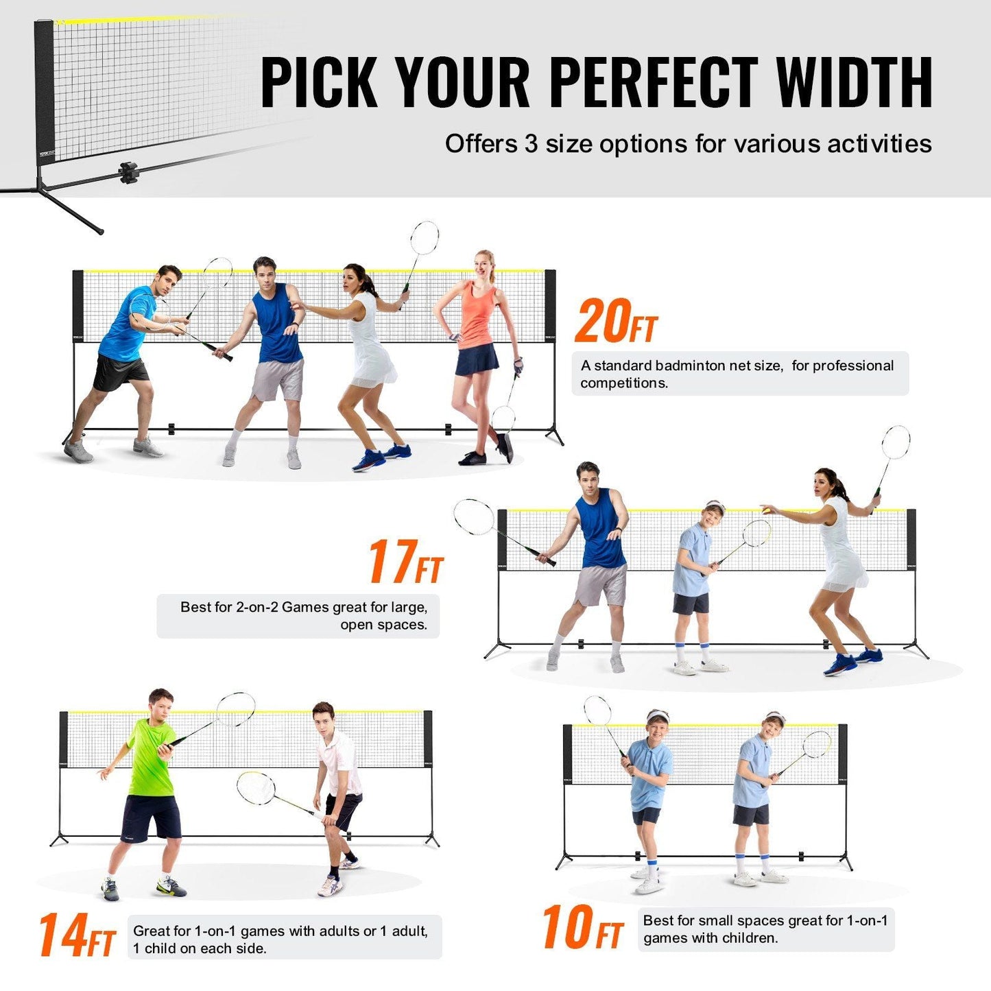 Badminton Net, Height Adjustable Volleyball Net, 17ft Wide Foldable Pickleball Net, Portable Easy Setup Tennis Net Set with Poles, Stand and Carry Bag, for Kids Backyard Game Indoor Outdoor Use