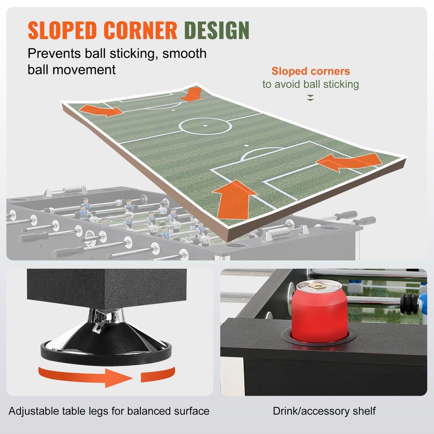 Foosball Table, 55-inch Standard Size Foosball Table, Indoor Full Size Foosball Table for Home, Family, and Game Room, Soccer with Foosball Table Set, Includes 4 Balls and 4 Cup Holders