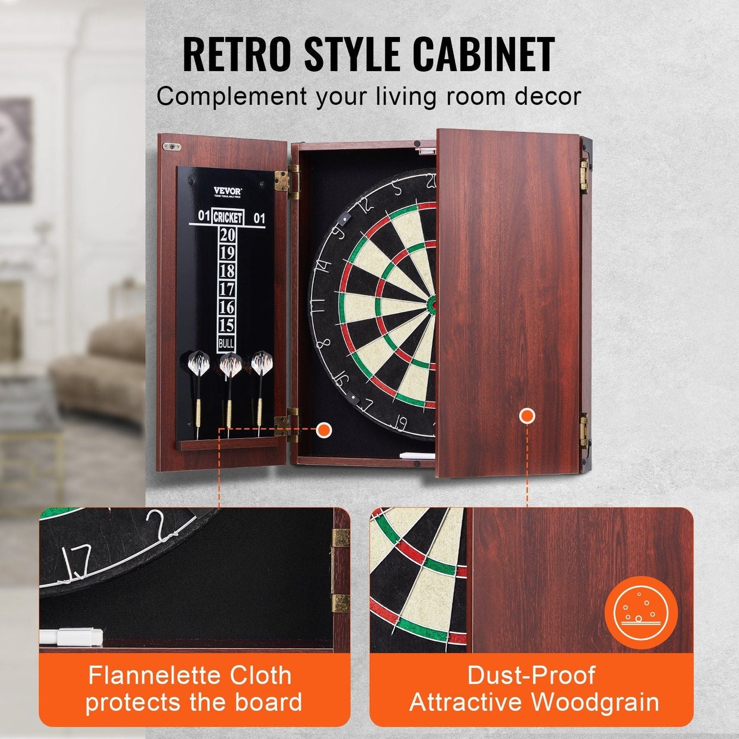 Dartboard and Cabinet Set Official Size Complete dart board Accessory Steel Tip Dart
