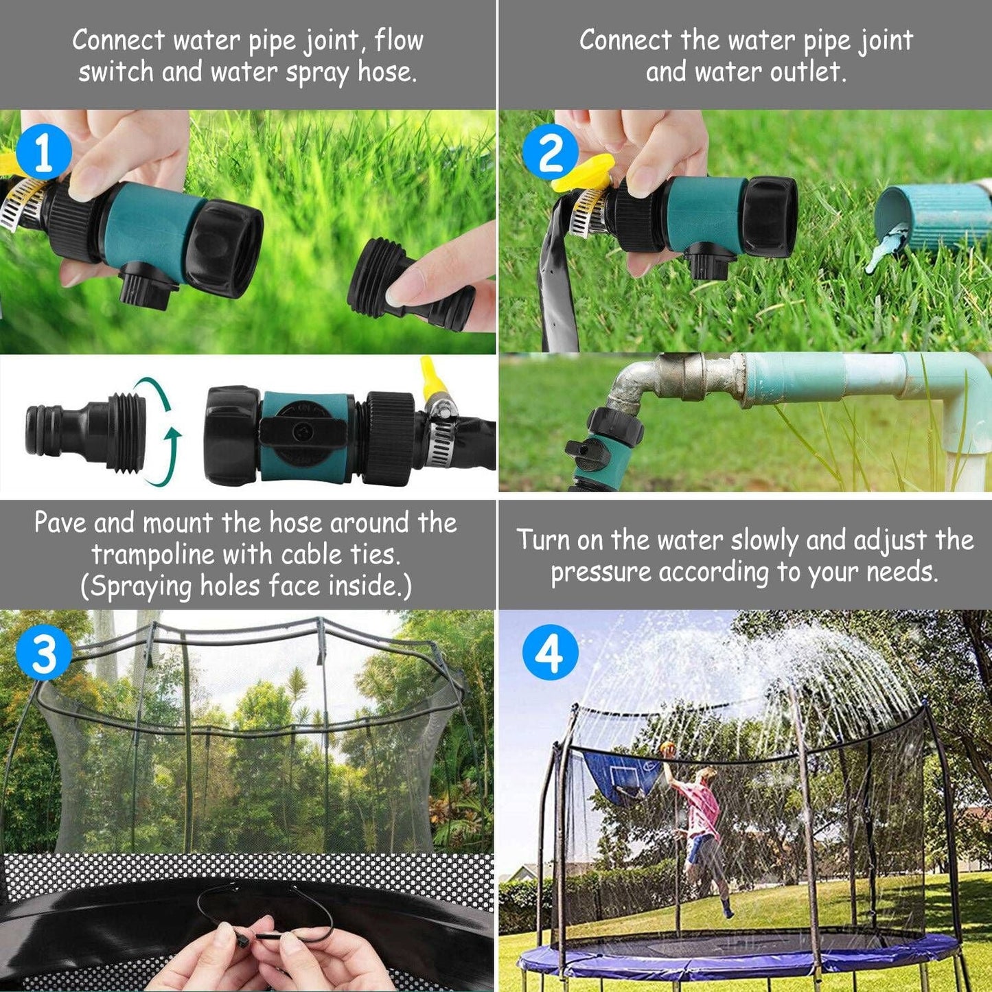 Kids Trampoline Sprinkler Outdoor Water Park Fun Splash Toy