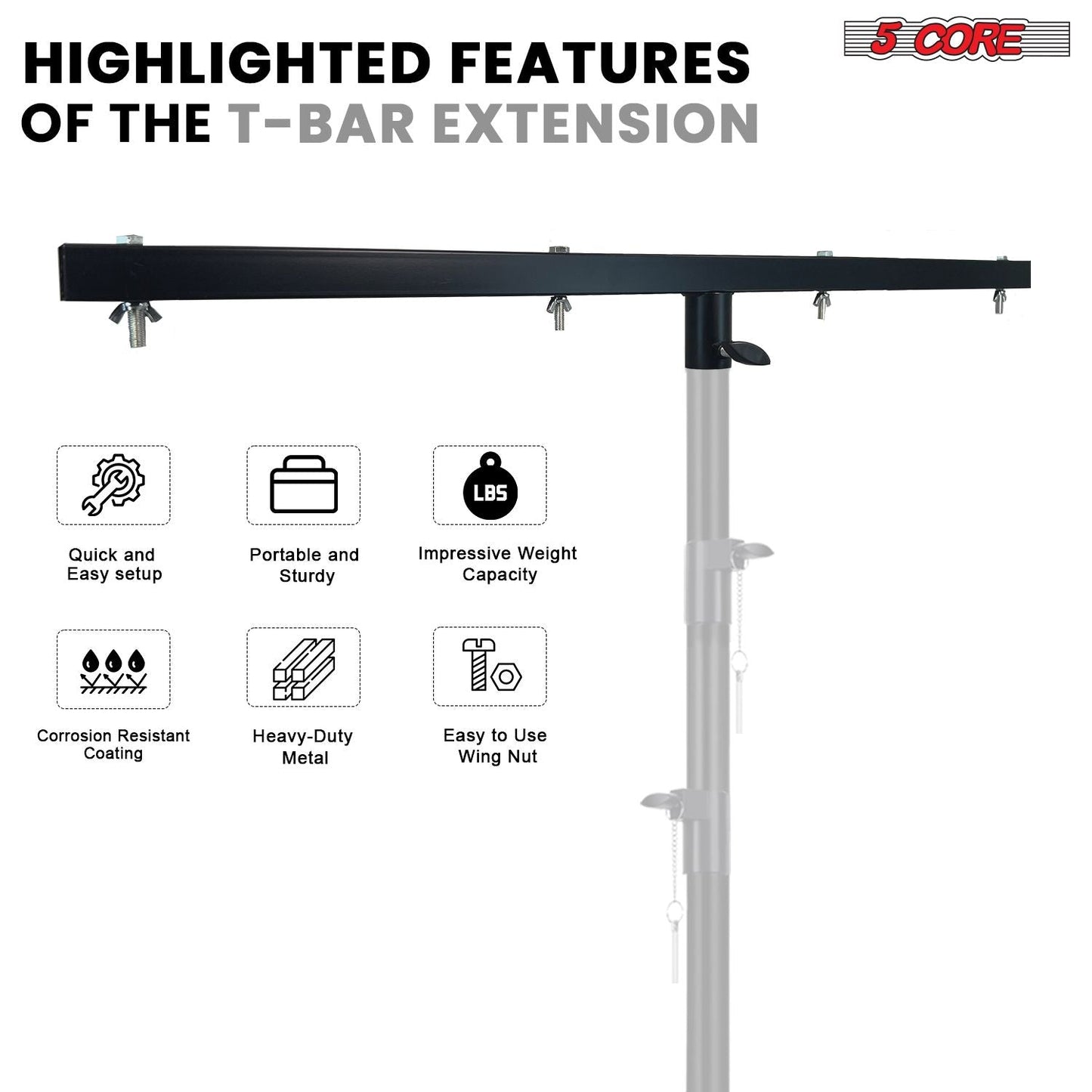 5 Core DJ Lighting T Bar 4 Party Lights 2Pc 39 Inch Extension Crossbar Tbar Mount w 66 lbs Capacity