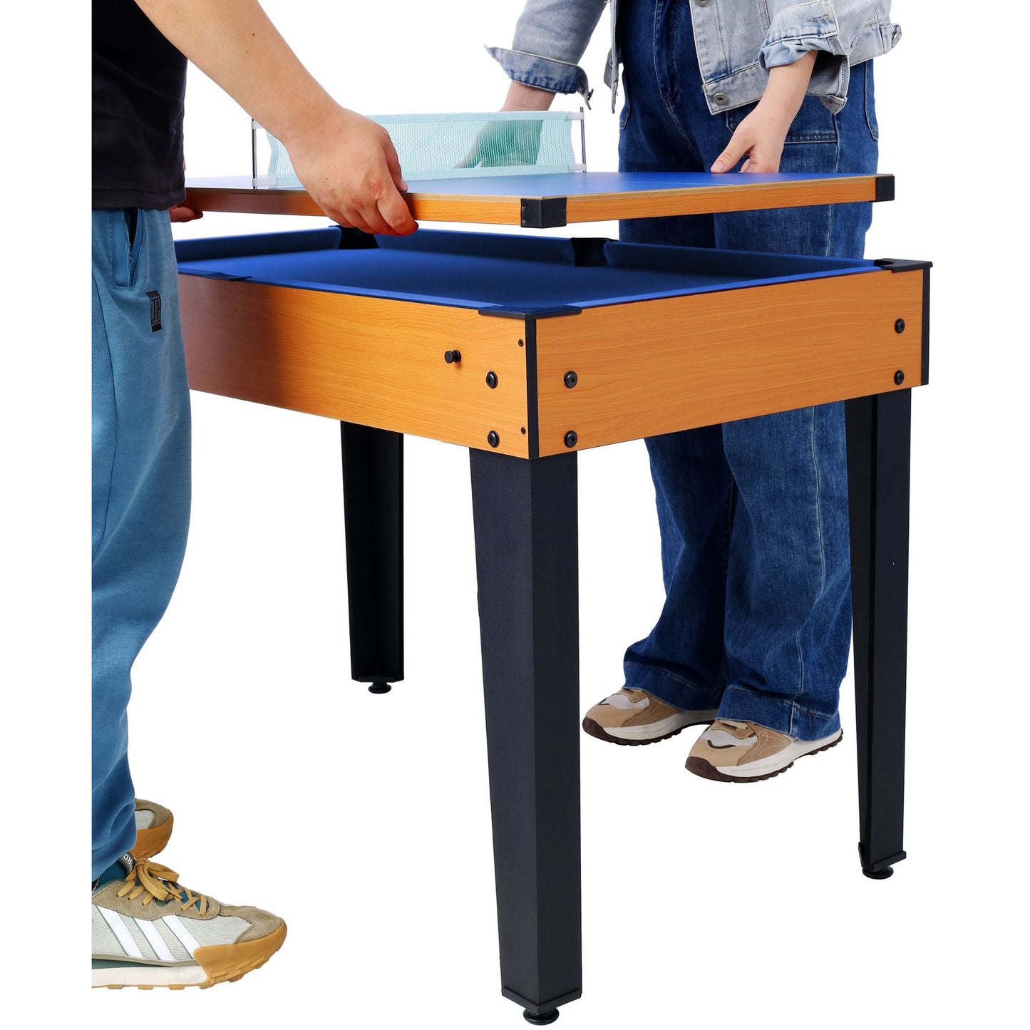 5-in-1 Multi-Game Table - Billiards, Push Hockey, Foosball, Ping Pong, and Basketball brown /blue