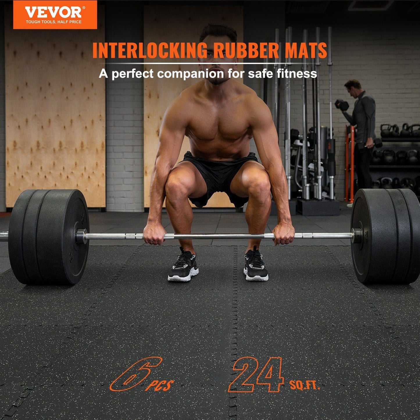 6 PCS 1/2 inch Thick Gym Floor Mats, 24" x 24" EVA Foam & Rubber