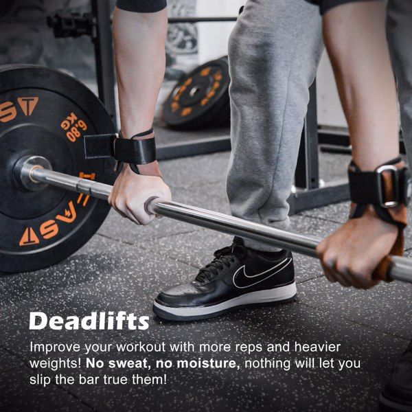 Wrist Straps - Weightlifting Hooks, Non-slip Cowhide Padded Workout Gloves for Men and Women Deadlift, Pull Up, Rows, Home Gym Power Training (Brown)