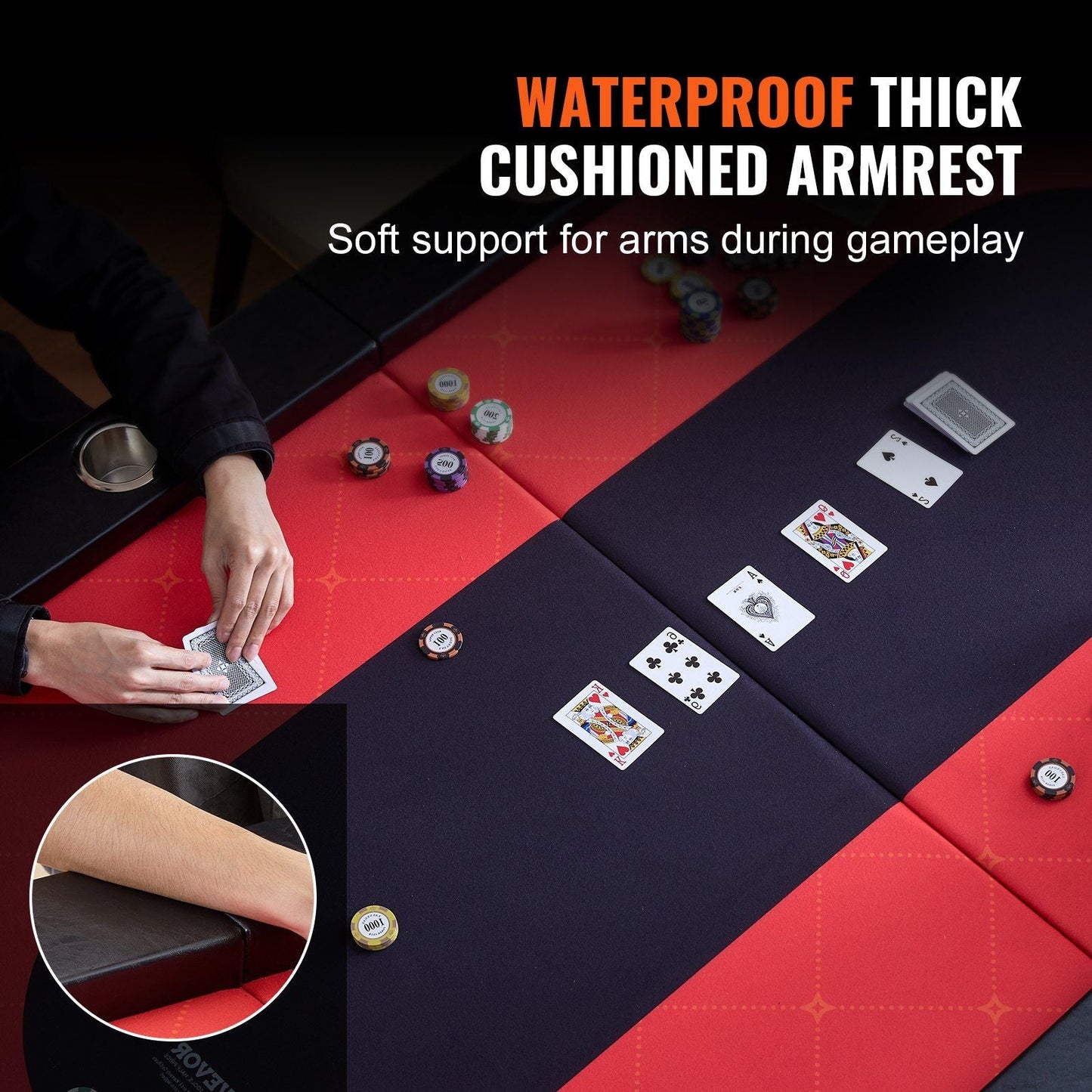 10 Player Foldable Poker Table, Blackjack Texas Holder Poker Table with Padded Rails and Stainless-Steel Cup Holders