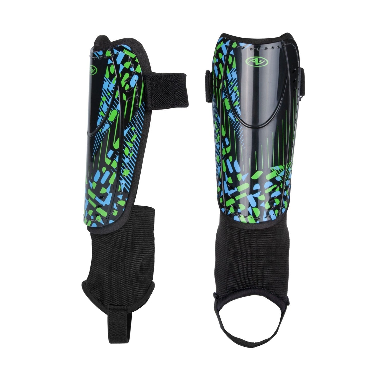 (2-Pack) XS Kids Soccer Shin Guards with Ankle Support – Durable Shell, Adjustable Straps, Black/Blue/Green