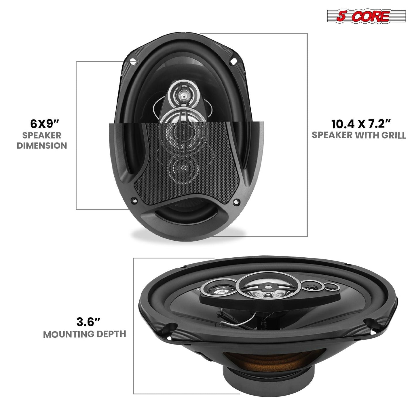 5 Core 6x9 Car Speaker Pair 800W 4Ohm 2 Way Coaxial Speaker w Super Tweeter Universal Fit for Cars Stereo Easy Installation High Performance Sound System for Clear Sound & Deep Bass - CS 69 2W