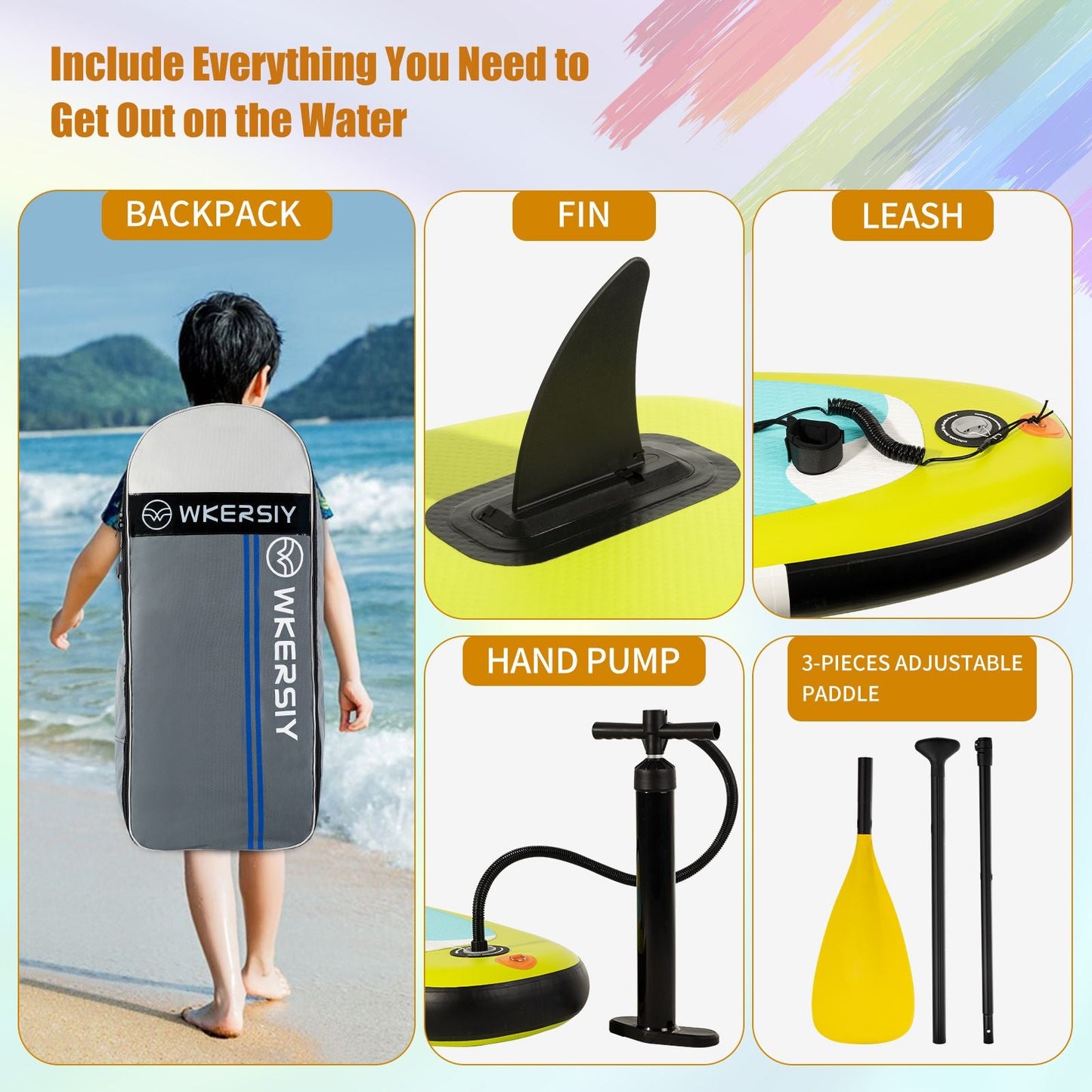 inflatable paddle board 8' Kids Sup including sup paddle, paddleboard backpack, pump, leash