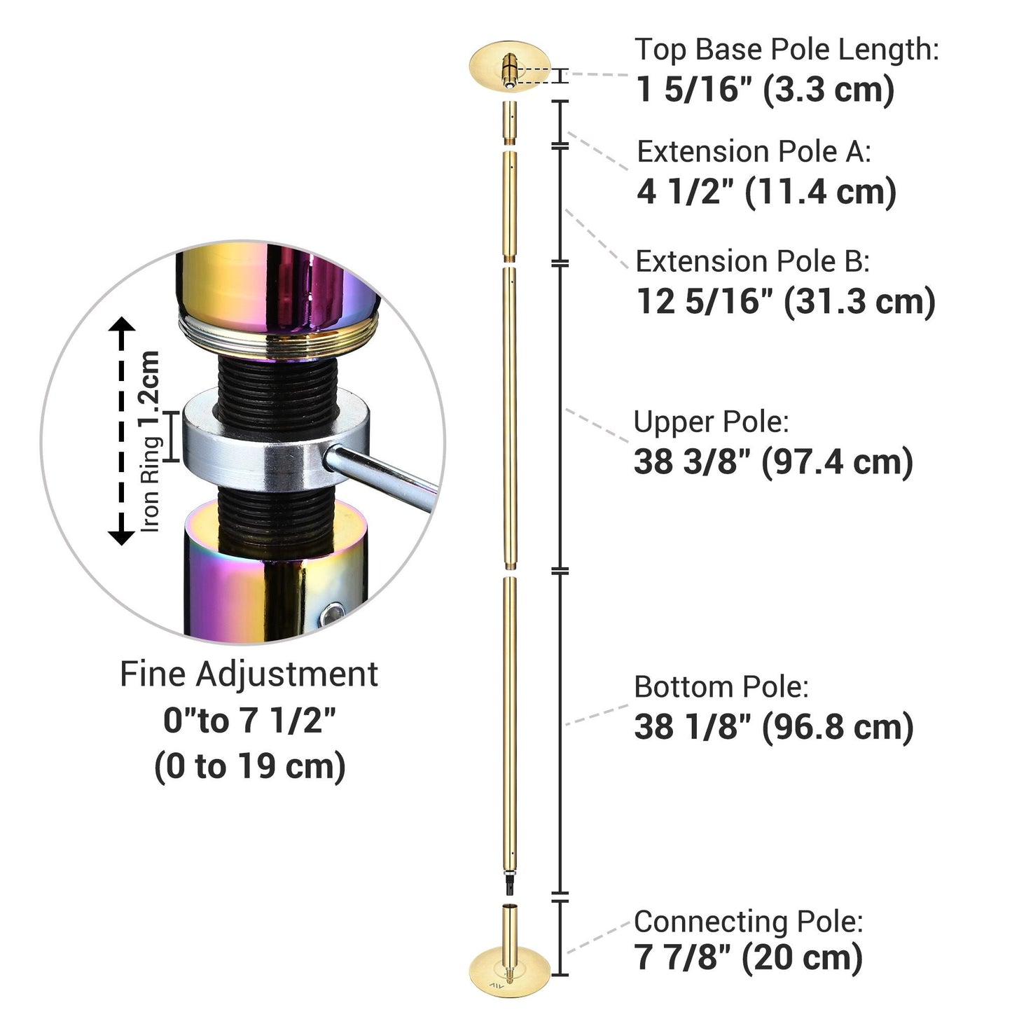 9.25FT Dance Pole, Golden stripper pole