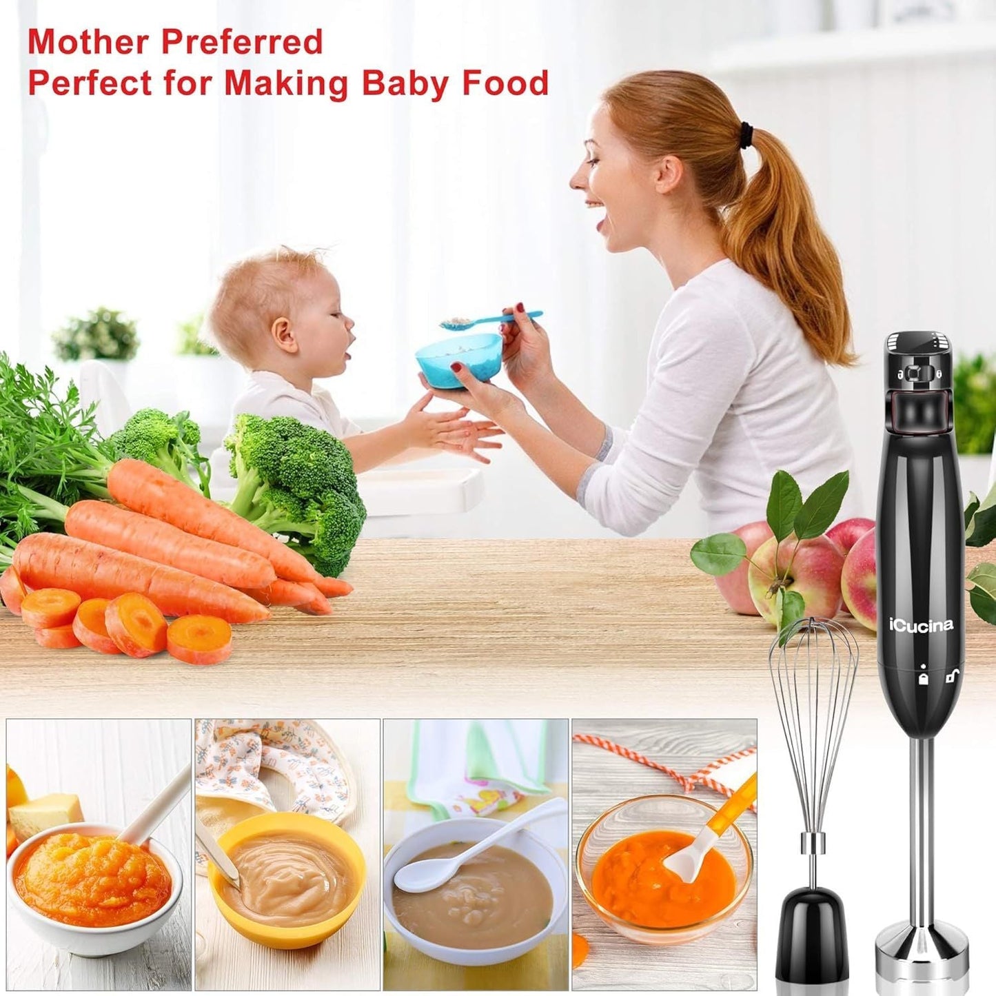 4-in-1 iCucina Immersion Blender with Variable Speed Control