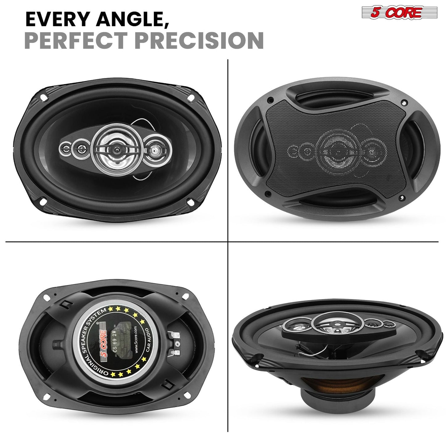 5 Core 6x9 Car Speaker Pair 800W 4Ohm 2 Way Coaxial Speaker w Super Tweeter Universal Fit for Cars Stereo Easy Installation High Performance Sound System for Clear Sound & Deep Bass - CS 69 2W