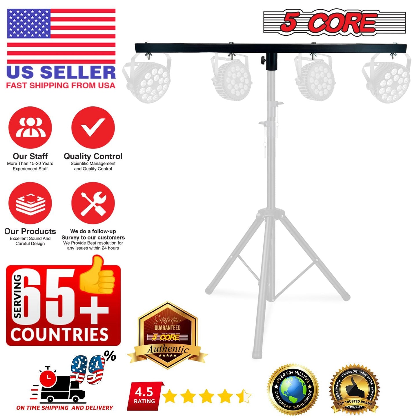 5 Core DJ Lighting T Bar 4 Party Lights 2Pc 39 Inch Extension Crossbar Tbar Mount w 66 lbs Capacity
