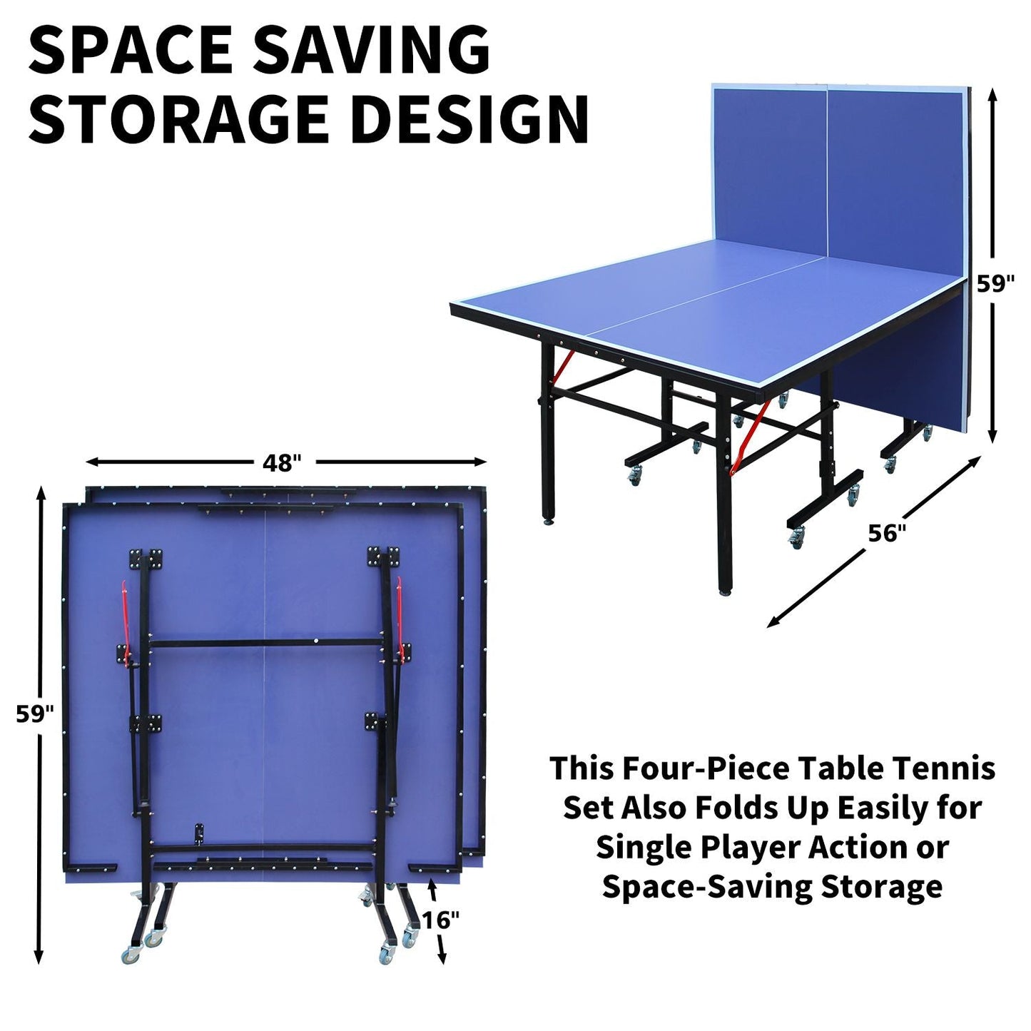 8ft Tennis Table Foldable & Portable Ping Pong Table Set for Indoor Games with Net, 2 Table Tennis Paddles and 3 Balls