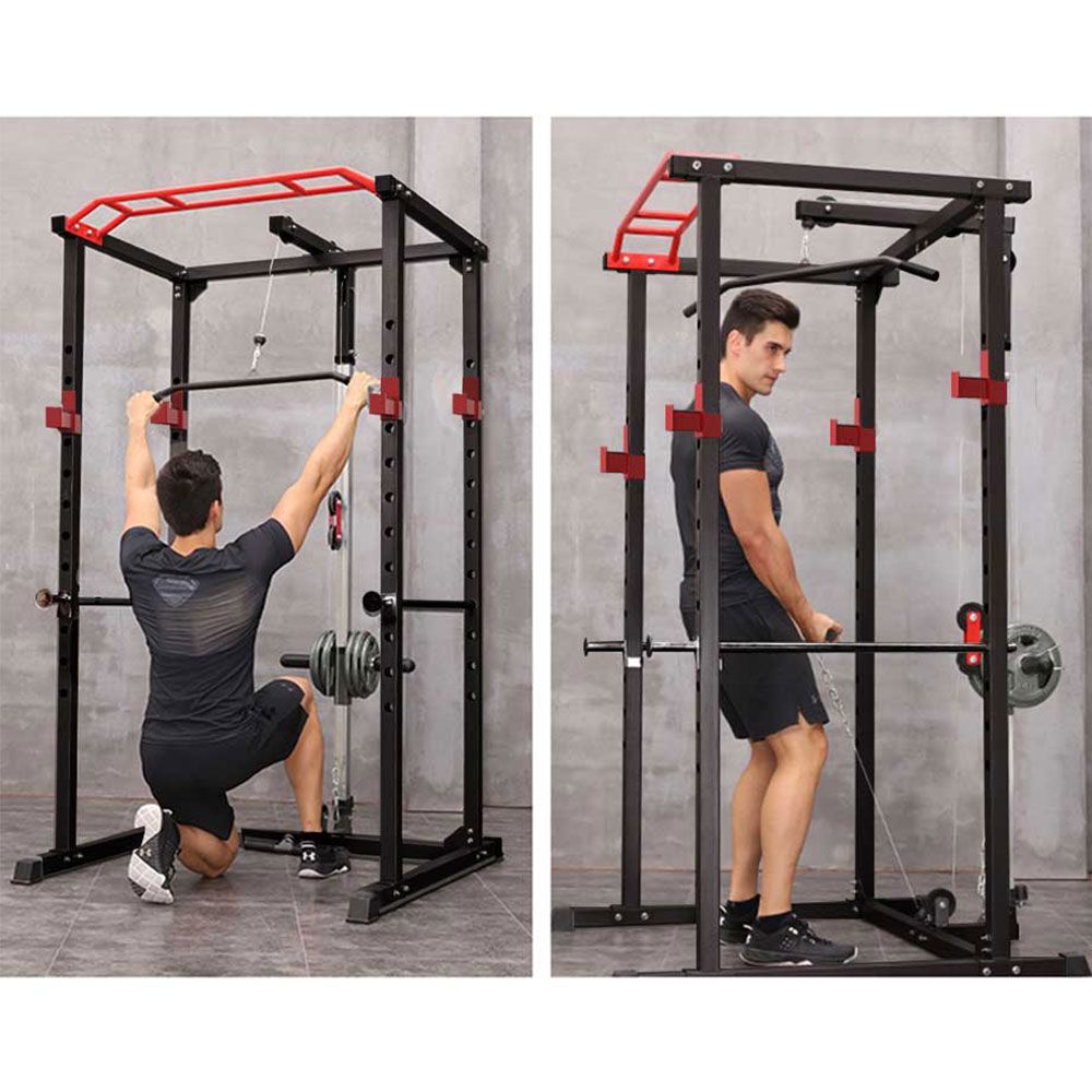 1000 lbs. capacity Multi-functional Power Cage, Home Adjustable Pullup Squat Rack Comprehensive Fitness Barbell Rack