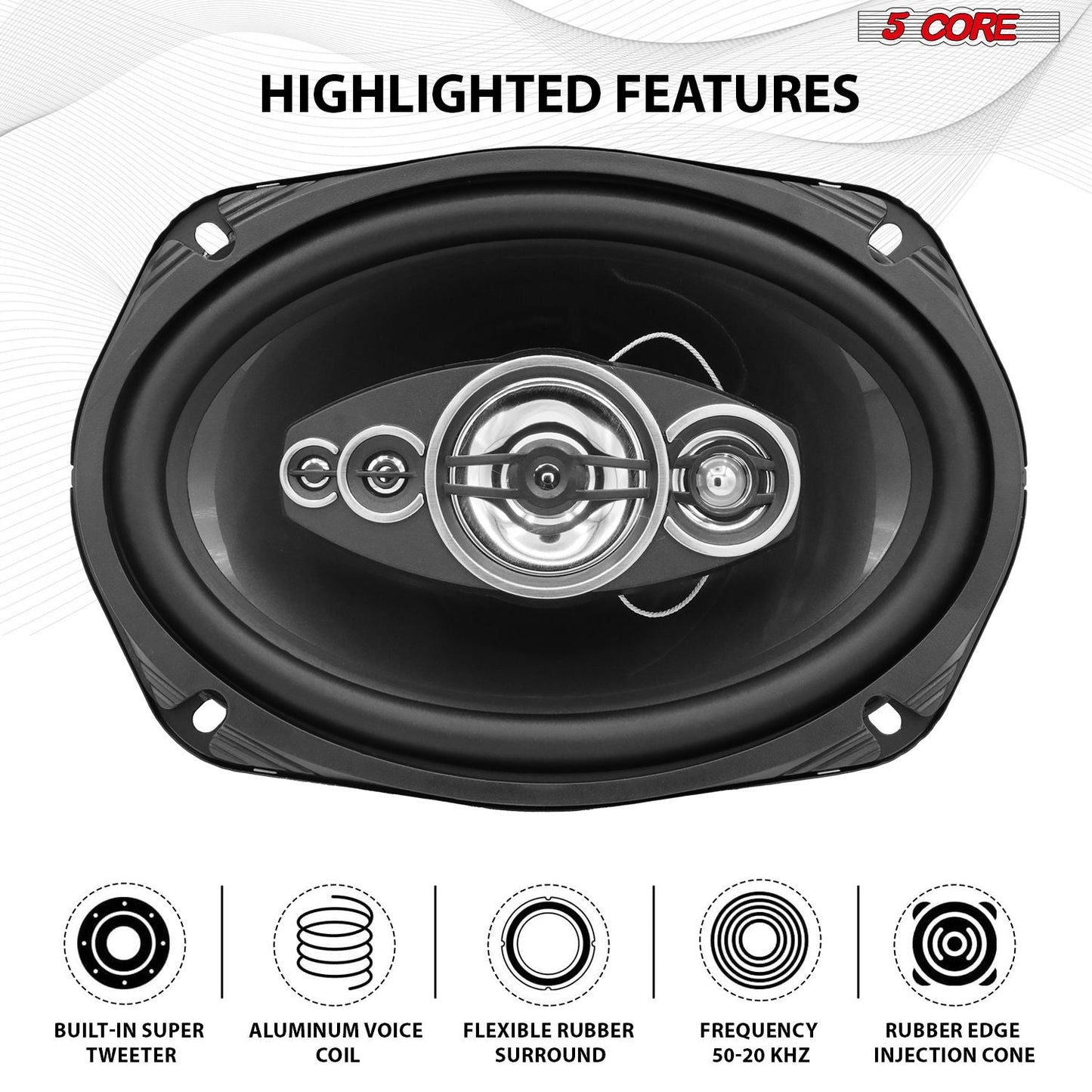 5 Core 6x9 Car Speaker Pair 800W 4Ohm 2 Way Coaxial Speaker w Super Tweeter Universal Fit for Cars Stereo Easy Installation High Performance Sound System for Clear Sound & Deep Bass - CS 69 2W