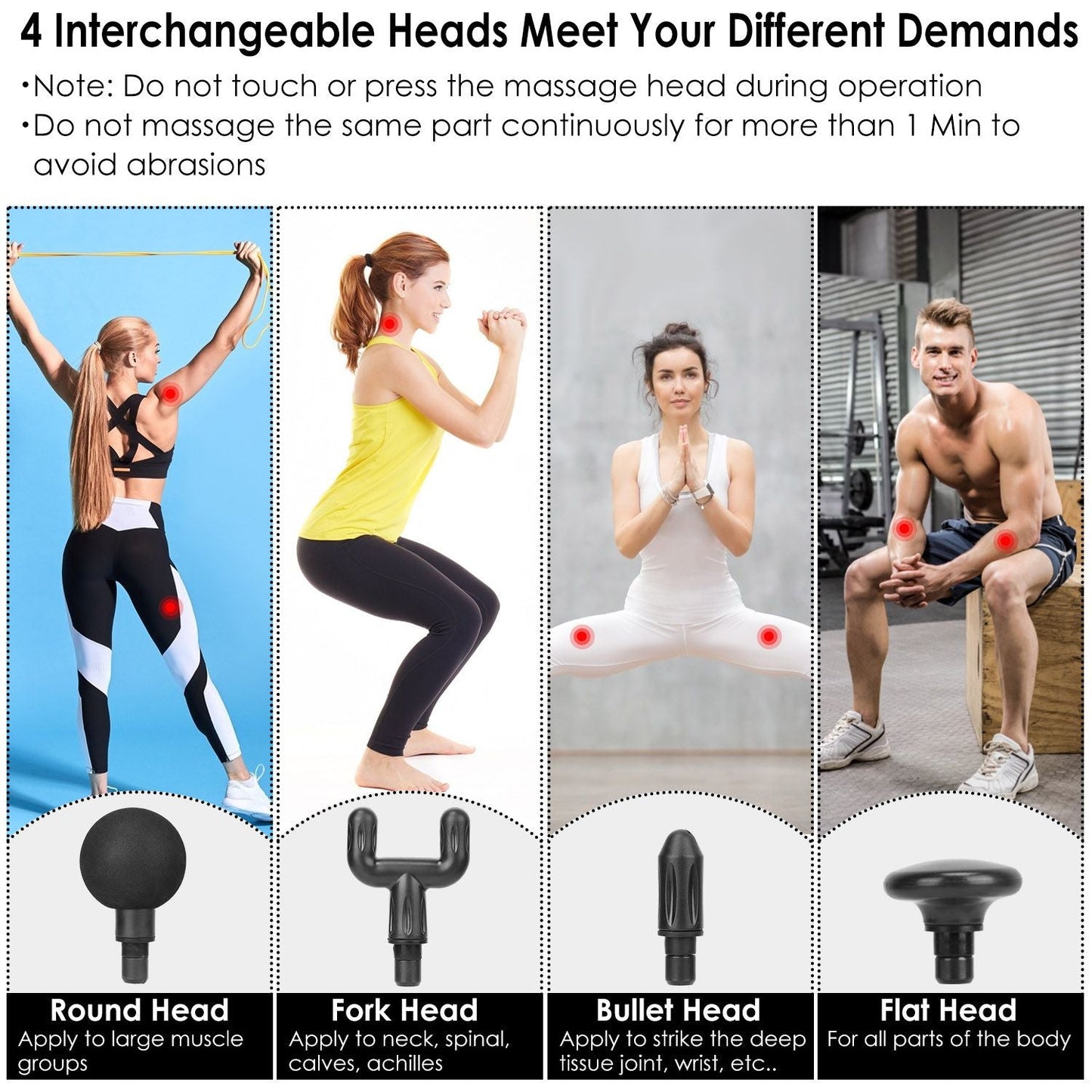Percussion Massage Gun USB Type C Rechargeable Deep Tissue Vibration Massager Handheld Leg Body Cordless Massager with 4 Interchangeable Heads 8 Intensity Indicators