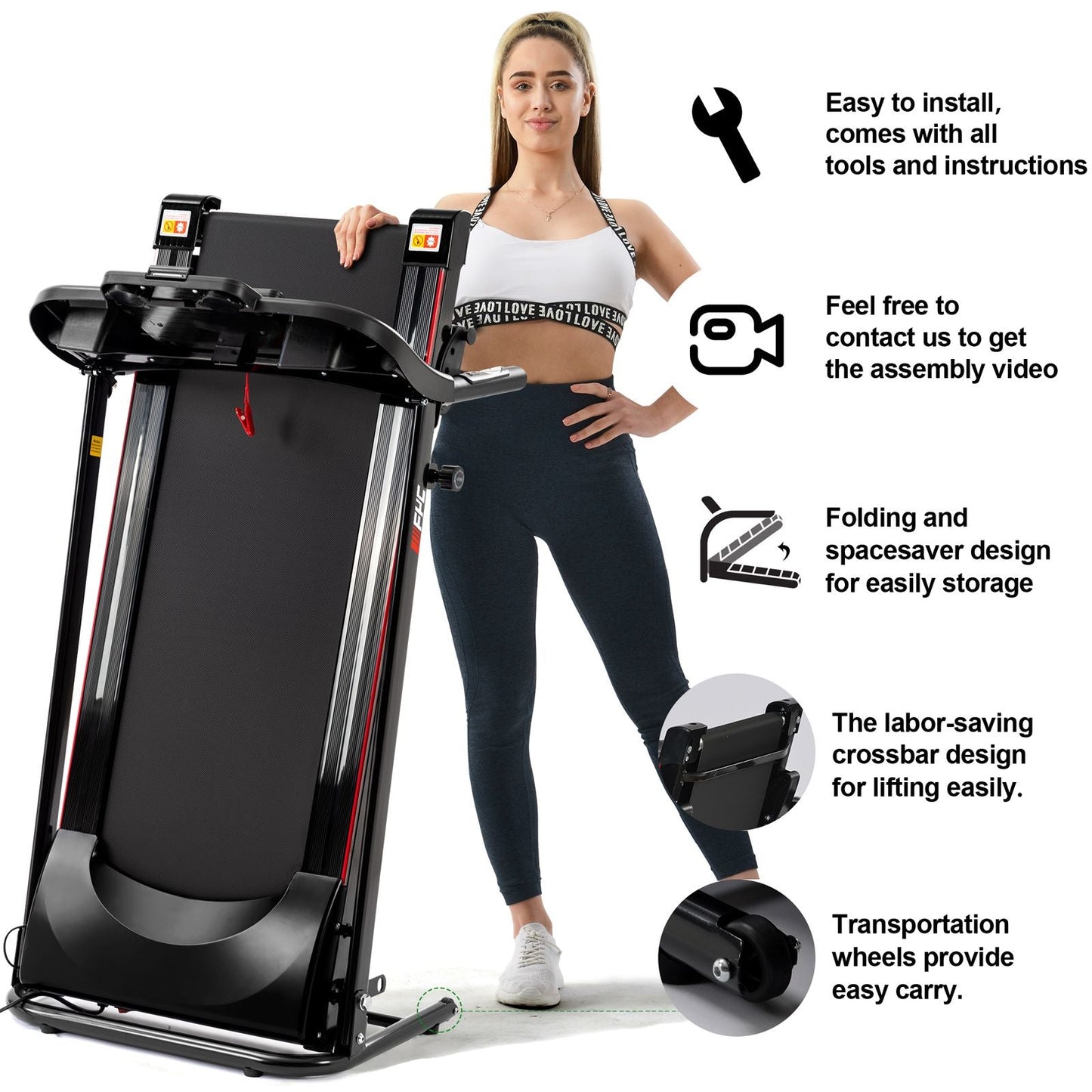 FYC Folding Treadmills for Home with Bluetooth and Incline, Portable Running Machine Treadmills Foldable for Exercise Home Gym Fitness Walking Jogging