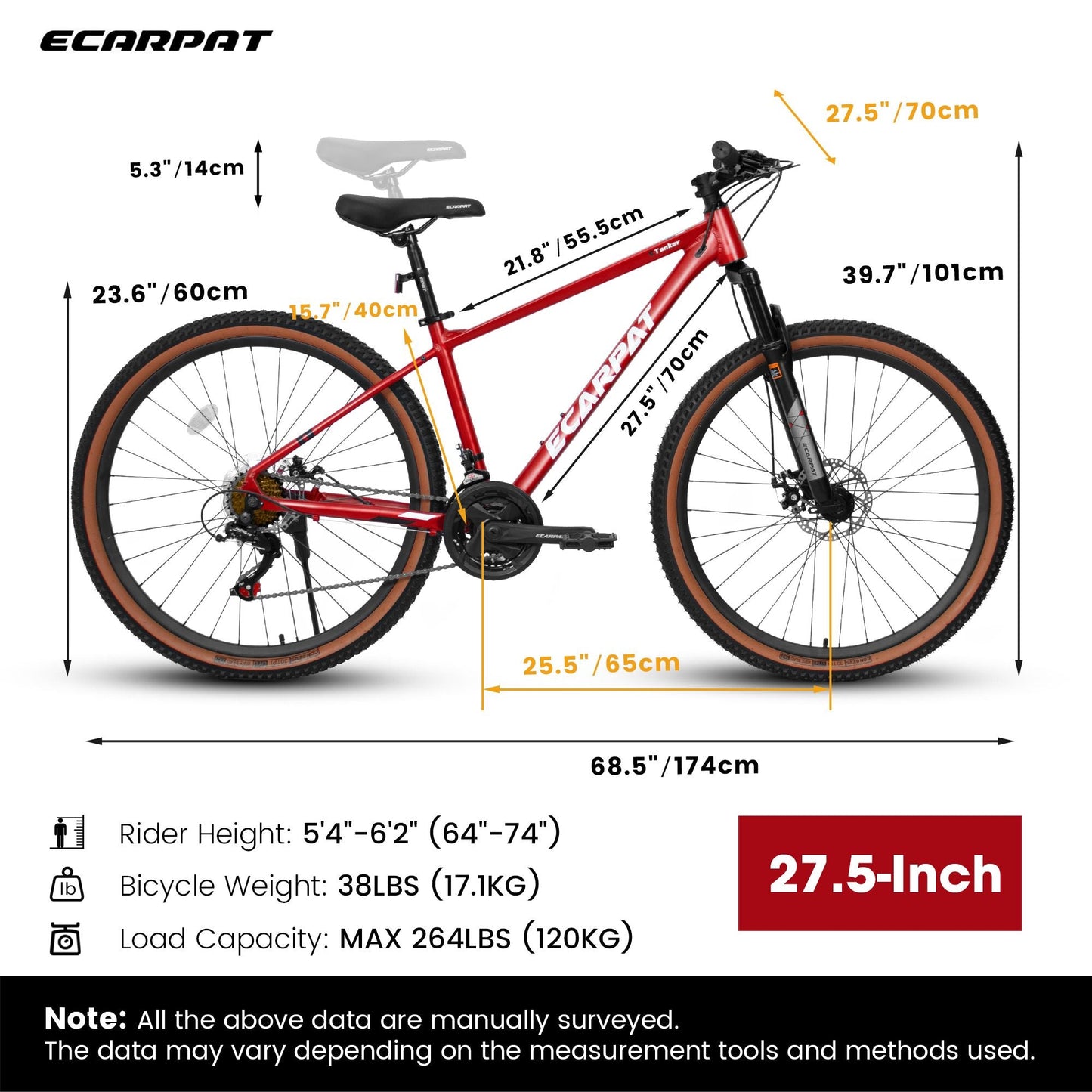 A27312 Mountain Bike 27.5 Inch Wheels, 21-Speed Mens Womens Trail Commuter City Mountain Bike, Aluminium Frame Disc Brakes Thumb Shifter Front Fork Bicycles
