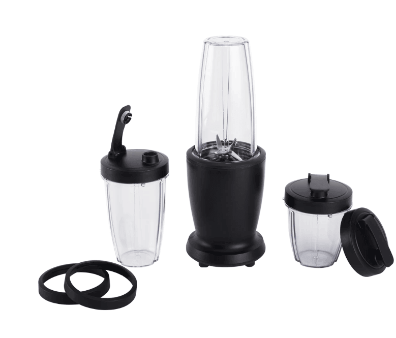 300W Mainstays Blender Set: 10-Piece Package with 3 Jars & 2 Drinking Lids in Sleek Black