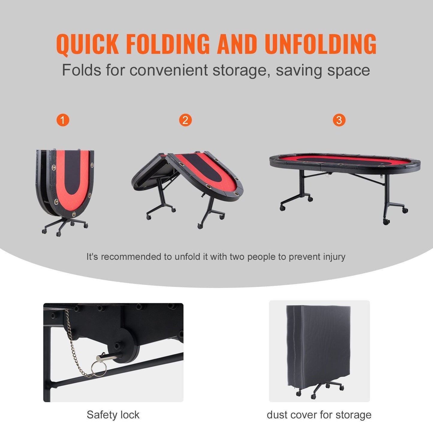 10 Player Foldable Poker Table, Blackjack Texas Holder Poker Table with Padded Rails and Stainless-Steel Cup Holders