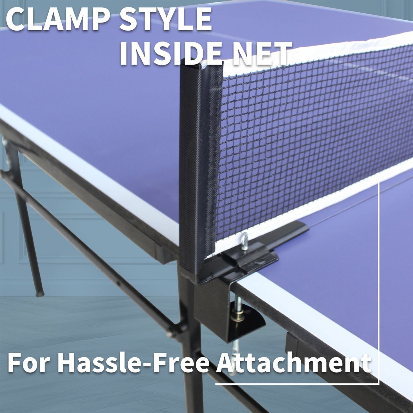 8ft Tennis Table Foldable & Portable Ping Pong Table Set for Indoor Games with Net, 2 Table Tennis Paddles and 3 Balls
