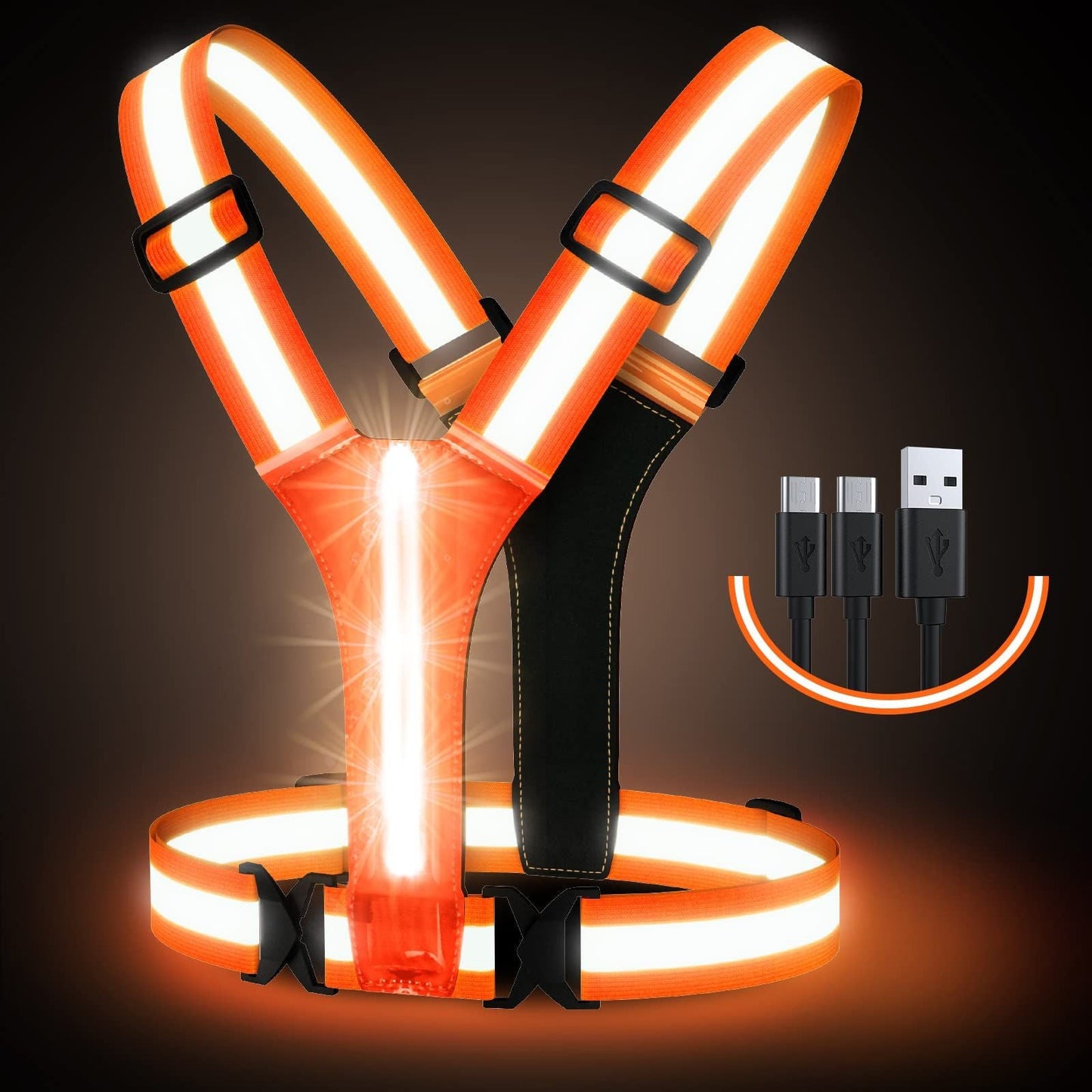 Led Light Running Vest Reflective, hi vis vest For Walking At Night, High Visibility Gear Rechargeable Adjustable for Runners Walkers Men and Women