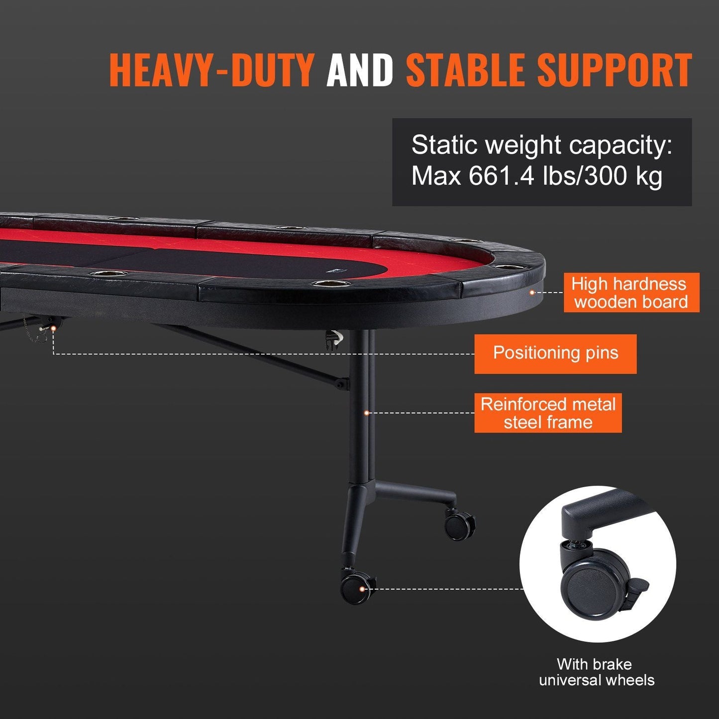 10 Player Foldable Poker Table, Blackjack Texas Holder Poker Table with Padded Rails and Stainless-Steel Cup Holders