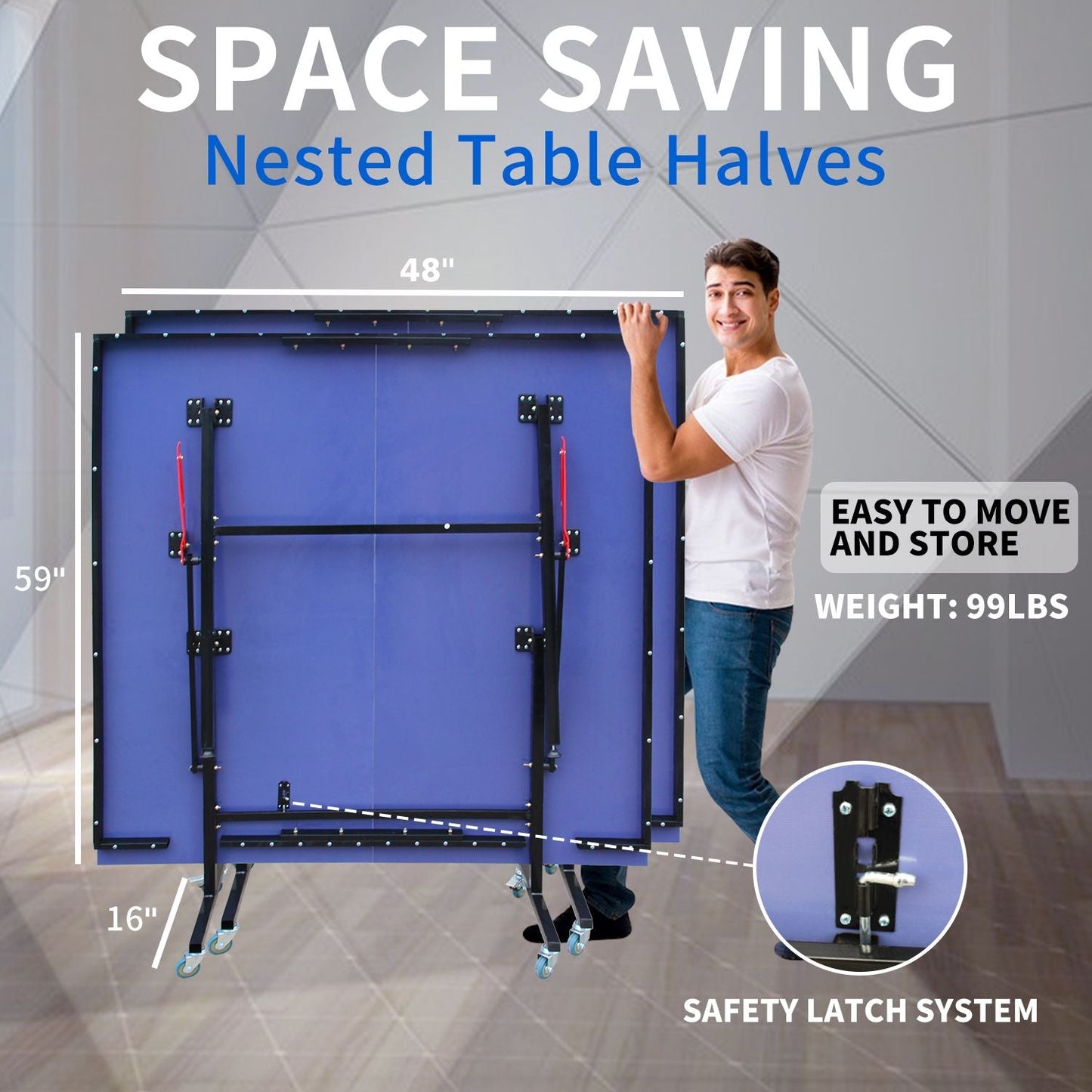 8ft Tennis Table Foldable & Portable Ping Pong Table Set for Indoor Games with Net, 2 Table Tennis Paddles and 3 Balls