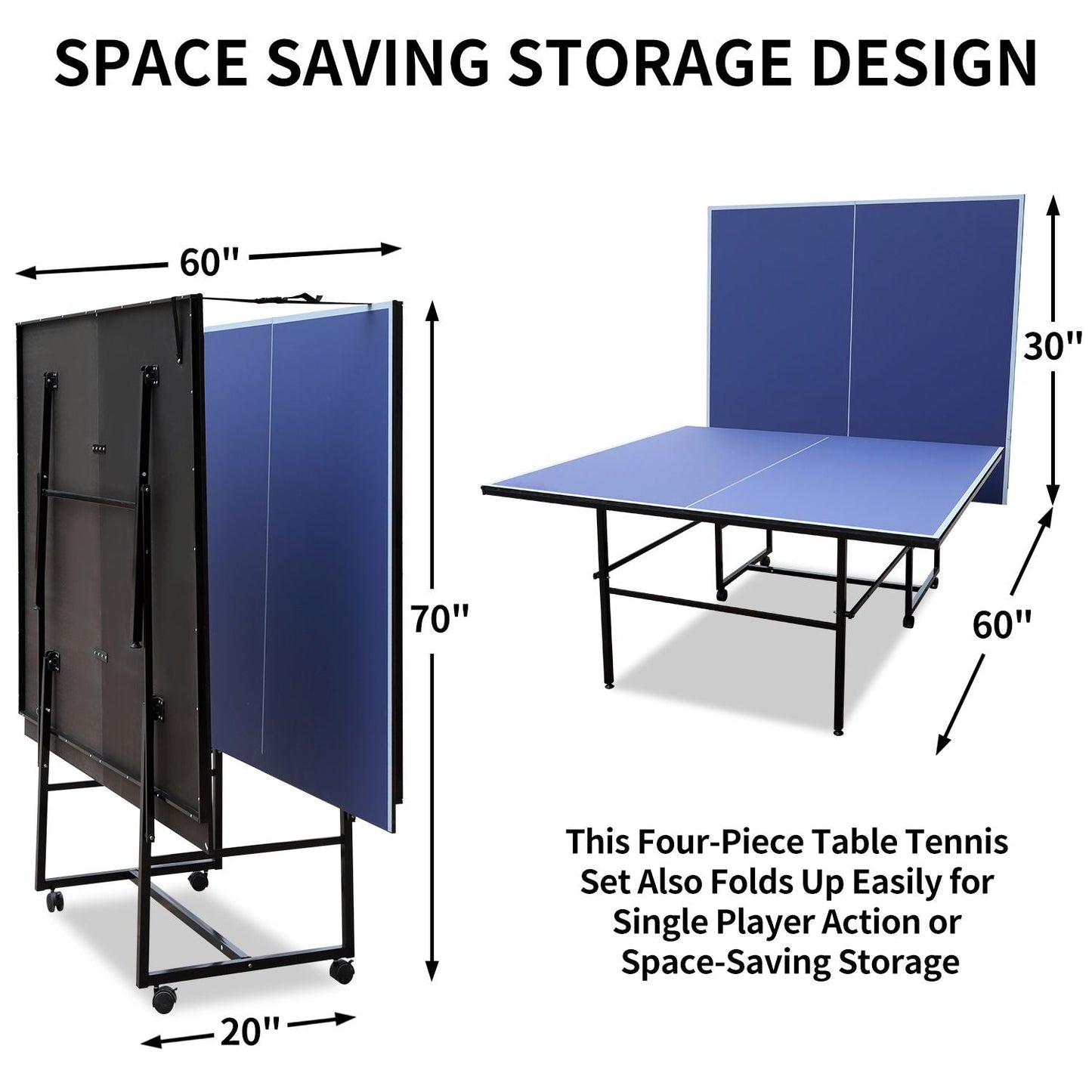 9ft Tennis Table Foldable & Portable Ping Pong Table Set for Indoor Games with Net, 2 Table Tennis Paddles and 3 Balls