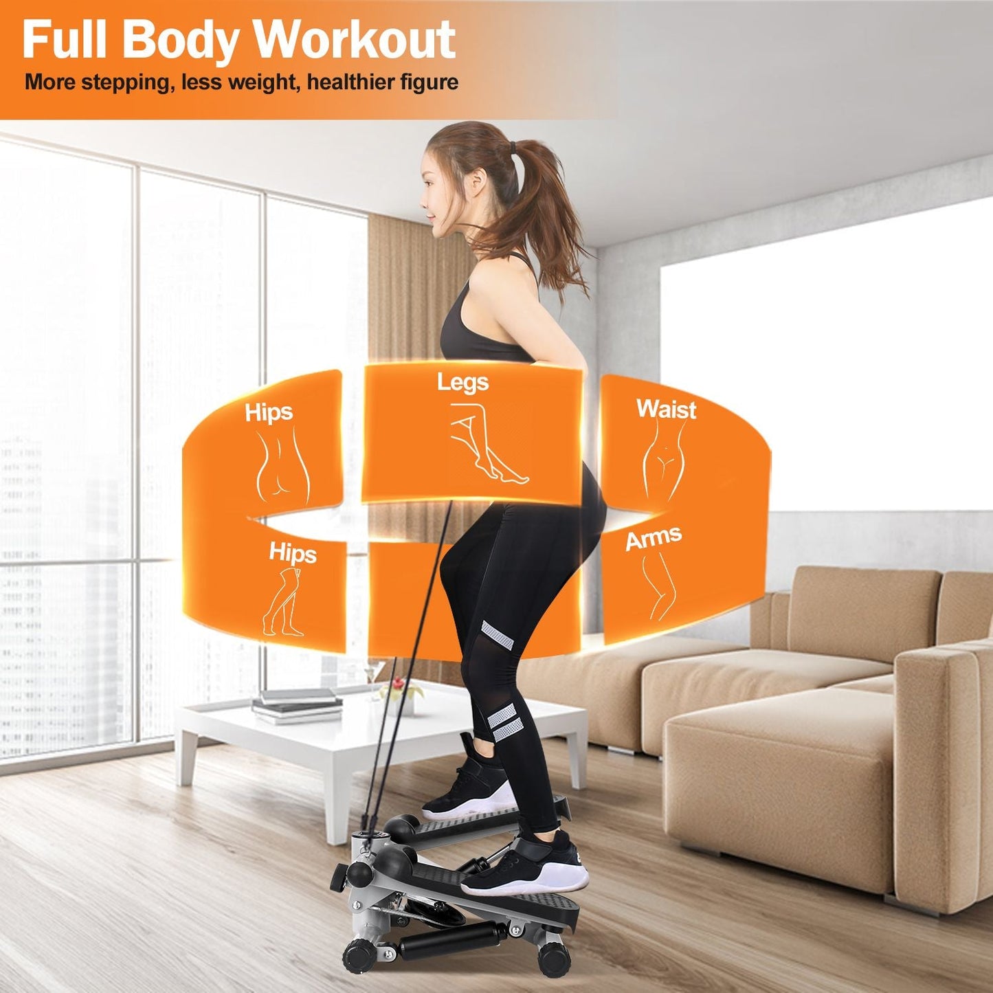 stepper machine, Stepper for Exercise Mini Fitness Stepper with 2 Resistance Bands LCD Monitor Max 330.7LBS Load Stair Stepper Quiet Stepper