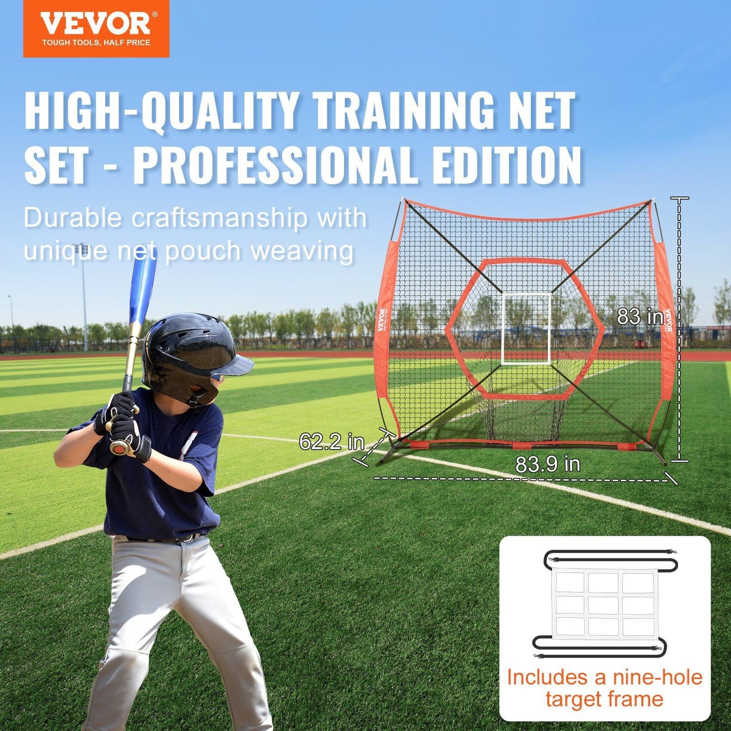 7x7 ft Baseball net Softball Practice Net, Portable Baseball Training Net for Hitting Batting Catching Pitching, Backstop Baseball Equipment Training Aids with Bow Frame, Carry Bag, and Strike Zone