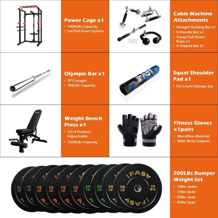 1000Lbs Capacity Multi-functional Power Cage, Home Adjustable Pullup Squat Rack Comprehensive Fitness Barbell Rack