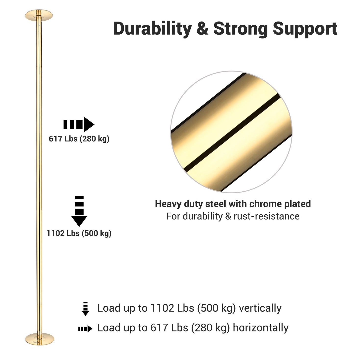 9.25FT Dance Pole, Golden stripper pole