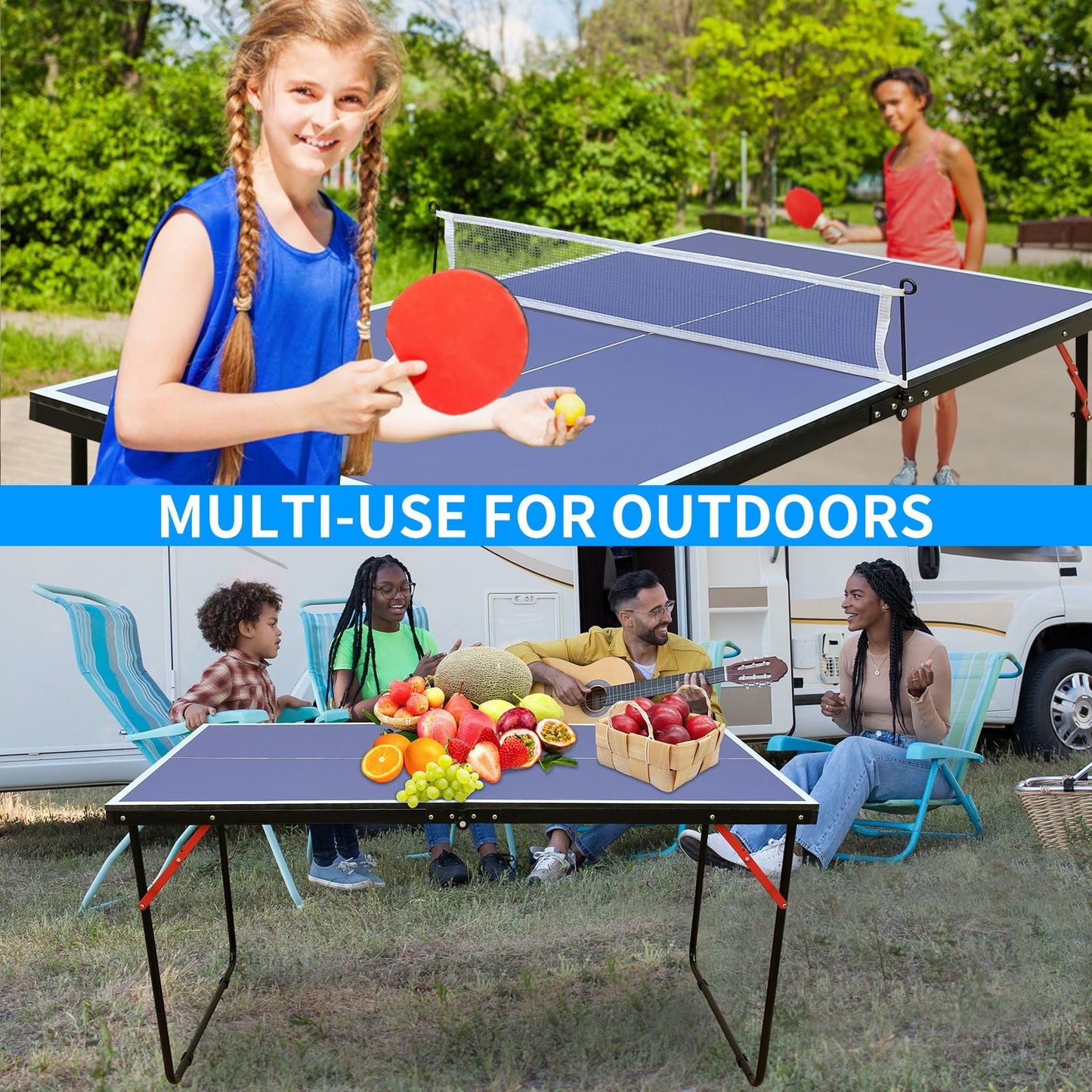 Tennis Table Foldable & Portable Ping Pong Table Set with Net and 2 Ping Pong Paddles for Indoor Outdoor Game