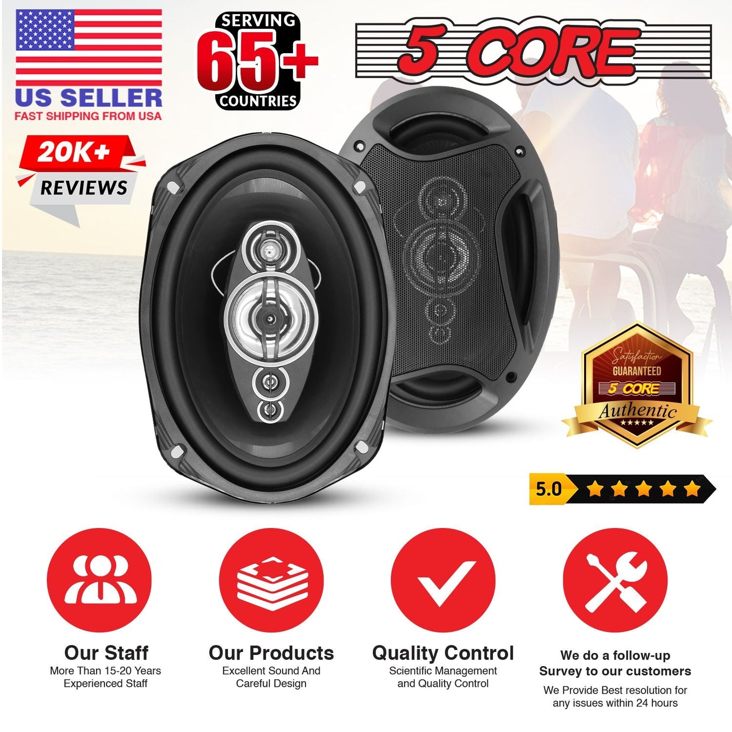 5 Core 6x9 Car Speaker Pair 800W 4Ohm 2 Way Coaxial Speaker w Super Tweeter Universal Fit for Cars Stereo Easy Installation High Performance Sound System for Clear Sound & Deep Bass - CS 69 2W