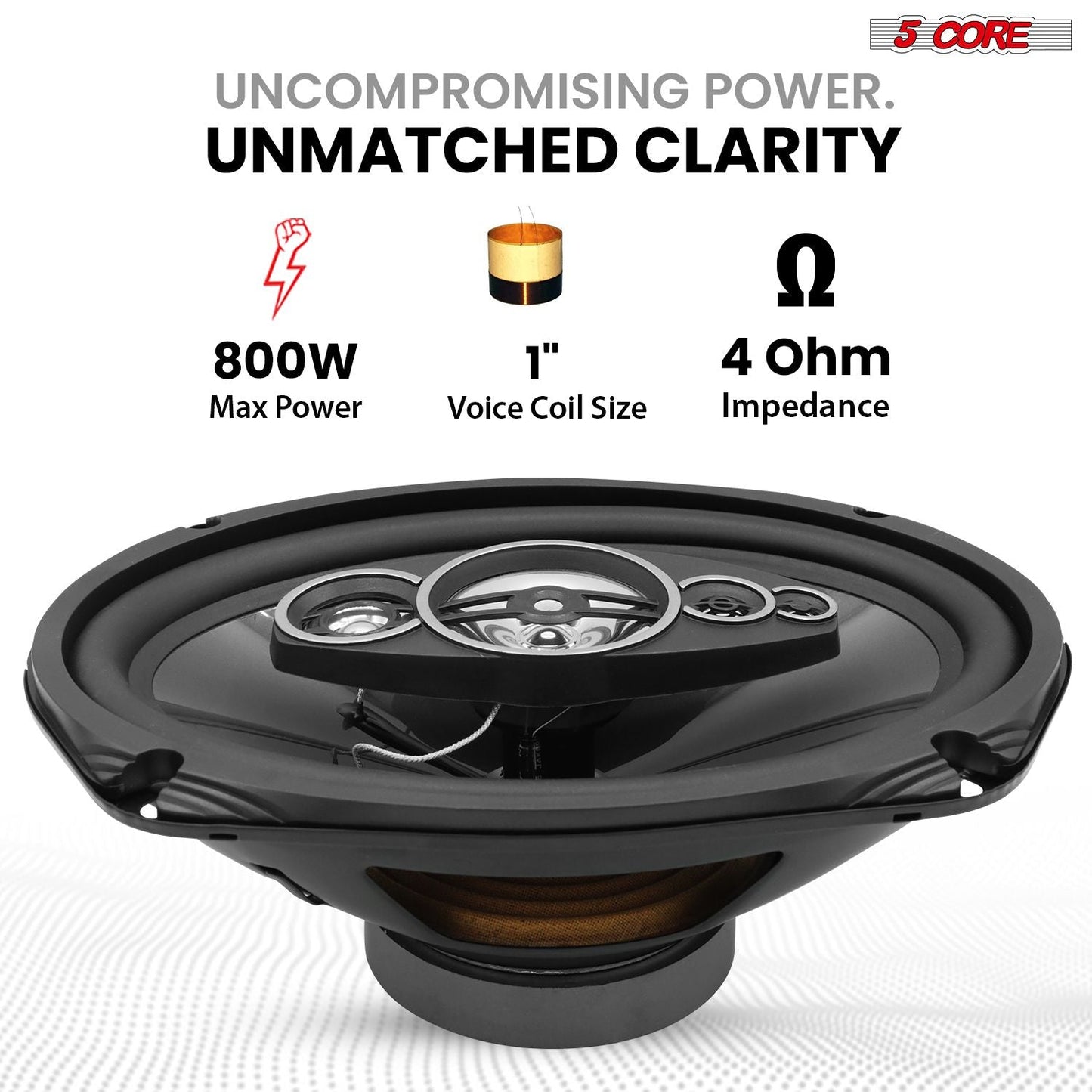 5 Core 6x9 Car Speaker Pair 800W 4Ohm 2 Way Coaxial Speaker w Super Tweeter Universal Fit for Cars Stereo Easy Installation High Performance Sound System for Clear Sound & Deep Bass - CS 69 2W