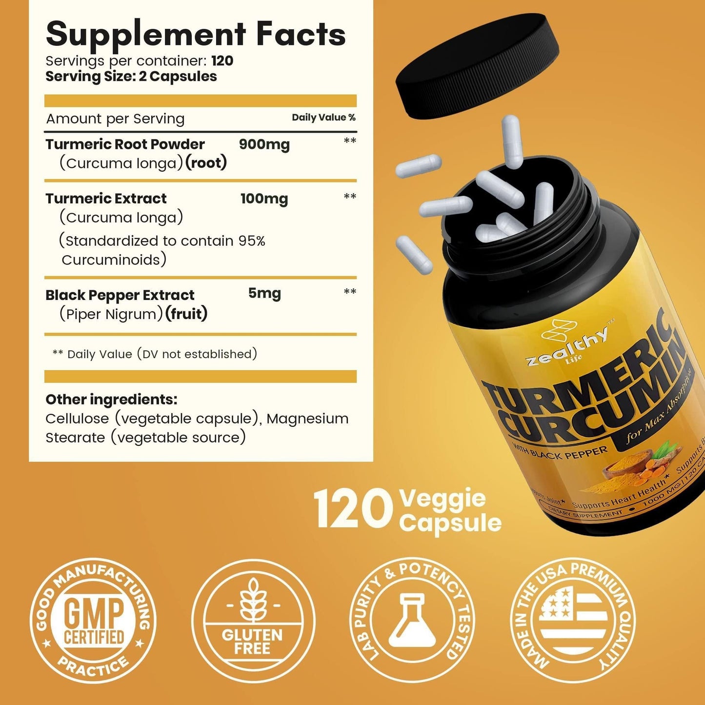 Turmeric Curcumin with Black Pepper 1000 mg 120 Capsules