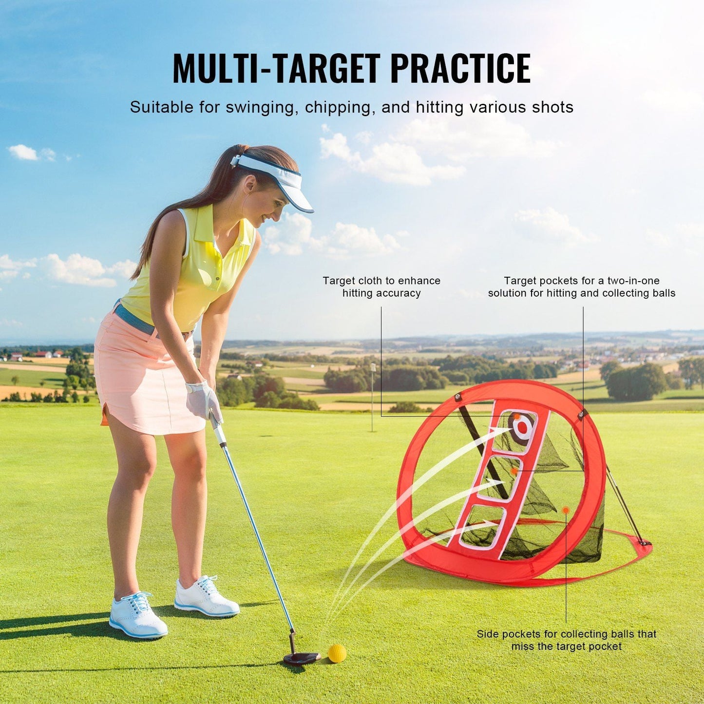 Golf practice Net, Pop Up Golf Net, Portable Indoor Outdoor Home Golf Hitting Aid Net with Target and Carry Bag, for Backyard Driving Training Swing,