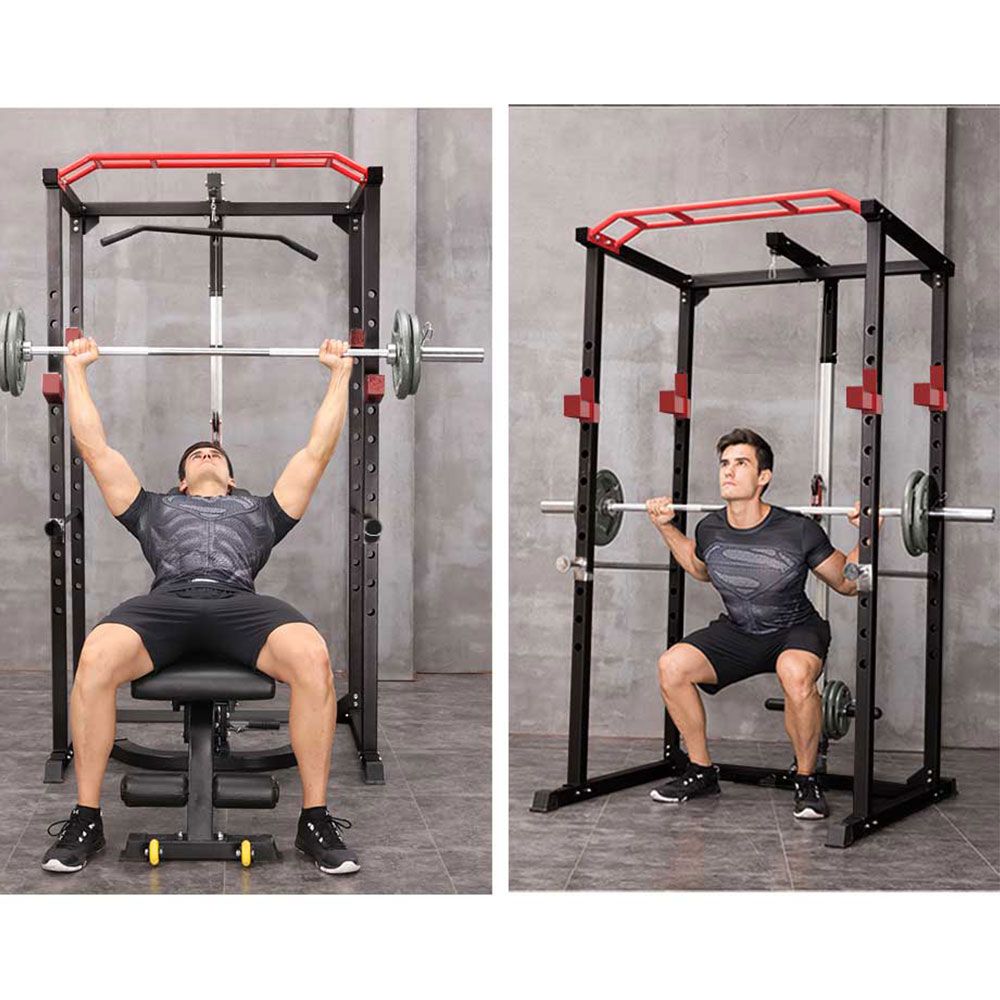 1000 lbs. capacity Multi-functional Power Cage, Home Adjustable Pullup Squat Rack Comprehensive Fitness Barbell Rack