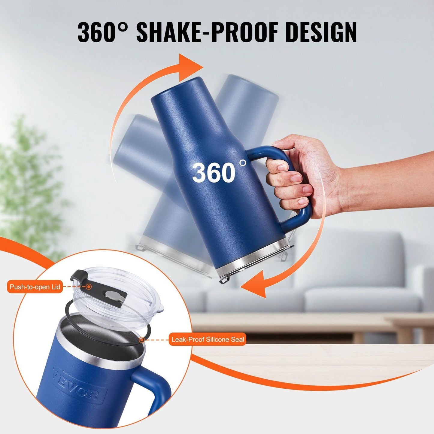 40 oz rambler Insulated tumbler Stainless Steel Coffee Cup Handheld Blue