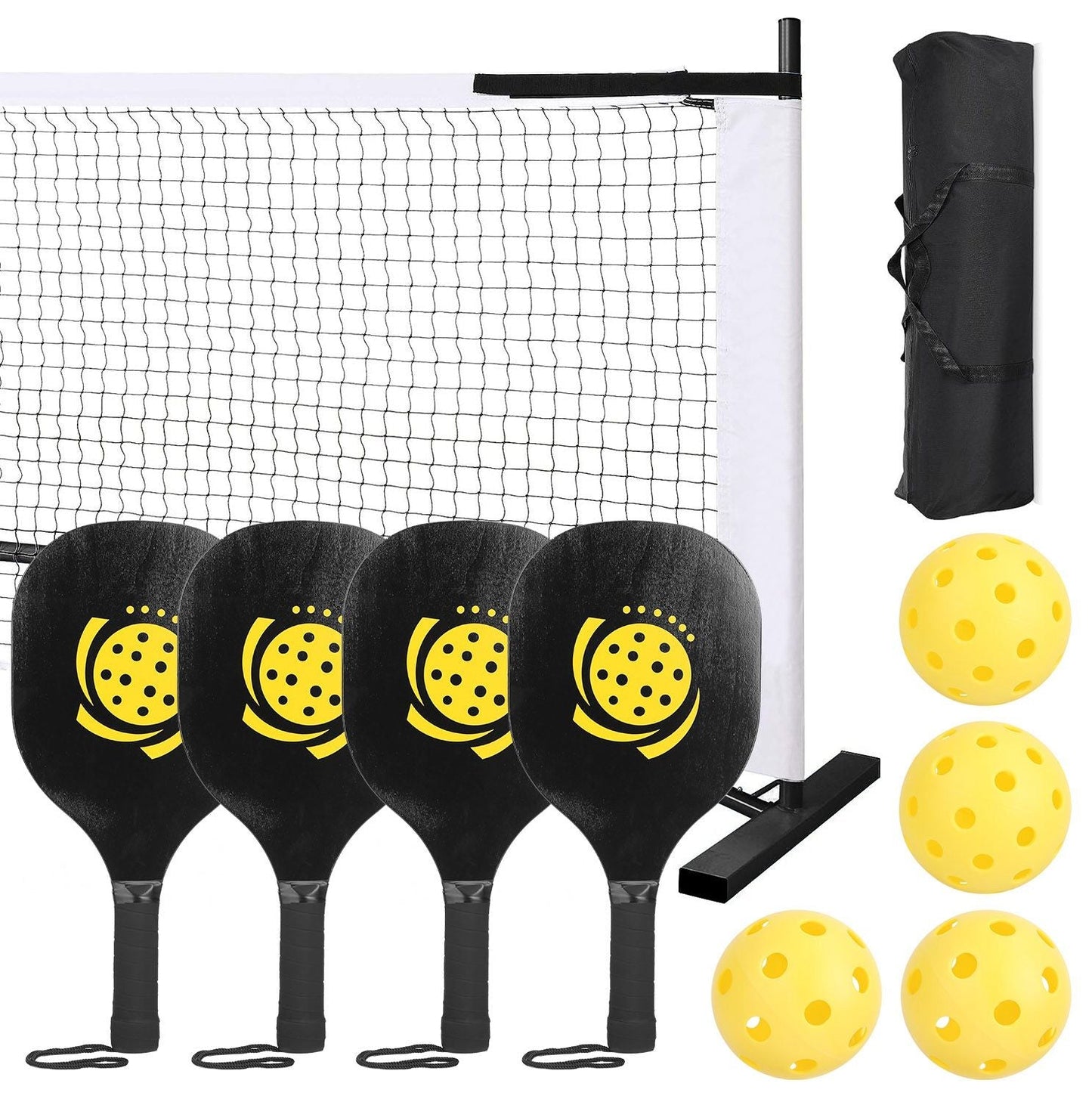Portable Pickleball Net Set 22ft Regulation Size Net Pickle Ball Net System with 4 Pickleballs 4 Paddles Carrying Bag for Driveway Backyard
