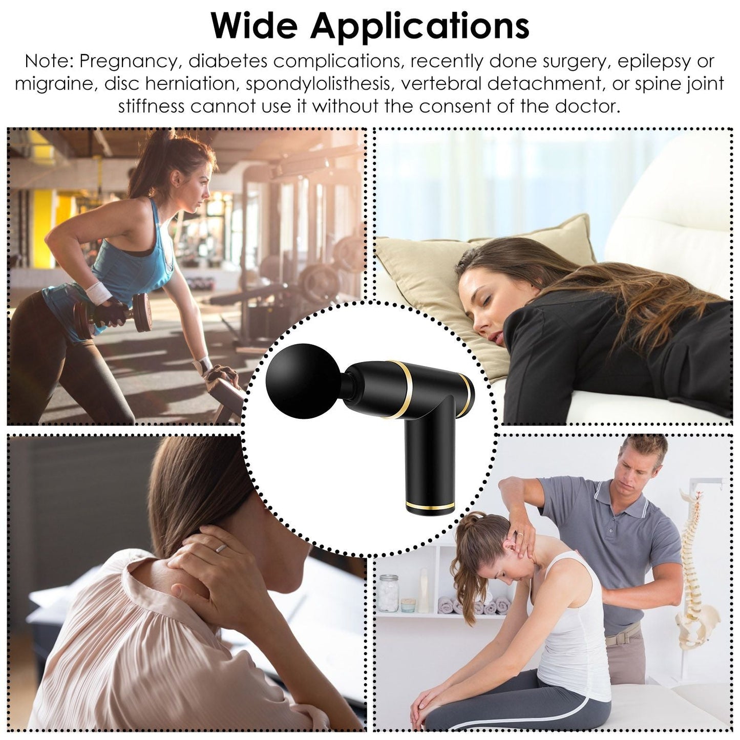 Percussion Massage Gun USB Type C Rechargeable Deep Tissue Vibration Massager Handheld Leg Body Cordless Massager with 4 Interchangeable Heads 8 Intensity Indicators