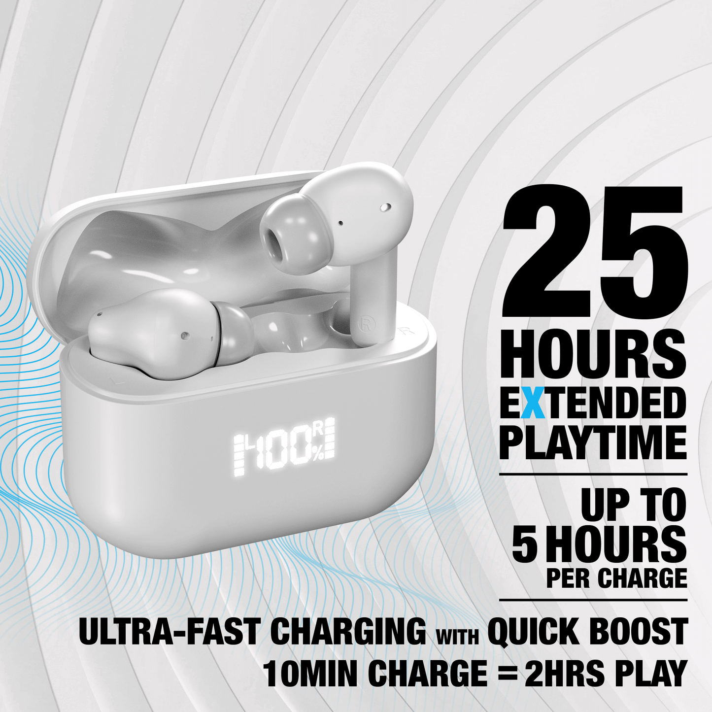 Active Noise Cancelling True Wireless Earbuds with Wireless Charging Case