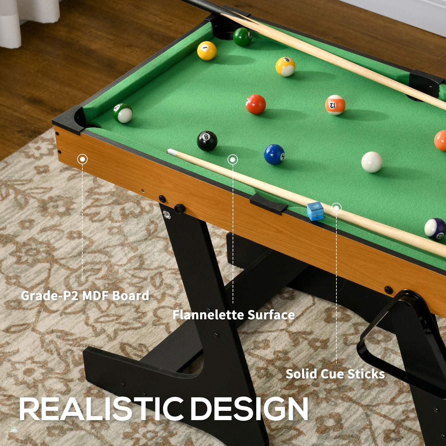 38" Foldable Billiards Tabletop Game, Pool Table Set, Fun for the Whole Family with Easy Folding for Storage, Balls, Cues, Chalk, Brush for Game Room, Man Cave