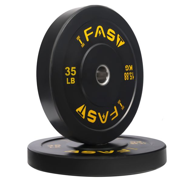 Olympic Weight Plates, Rubber Bumper Plates, 2 Inch Steel Insert 35lb Bundle