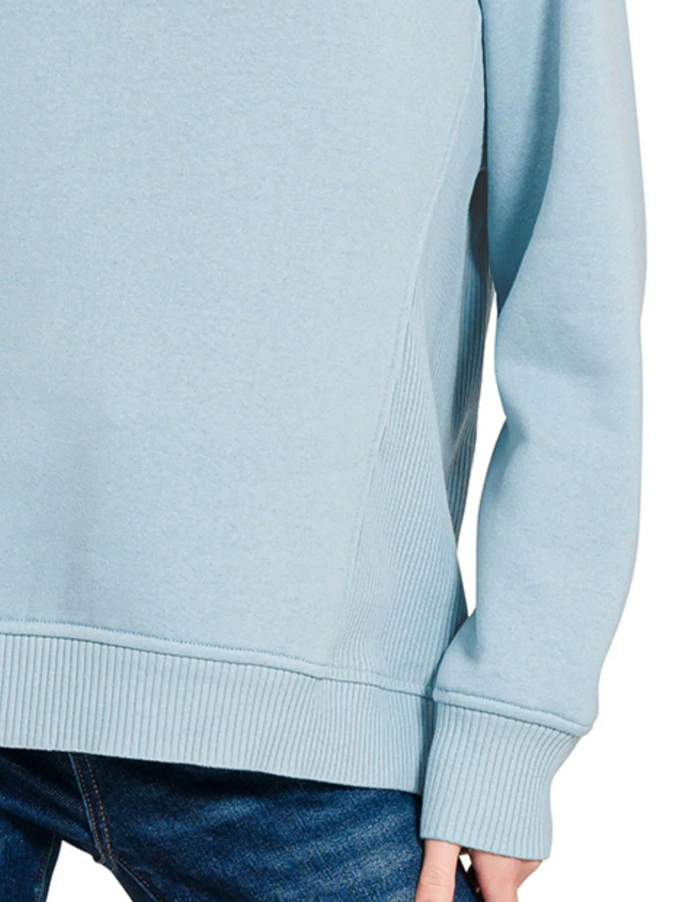 Fleece Round Neck Ribbed Side Raglan Sweatshirt