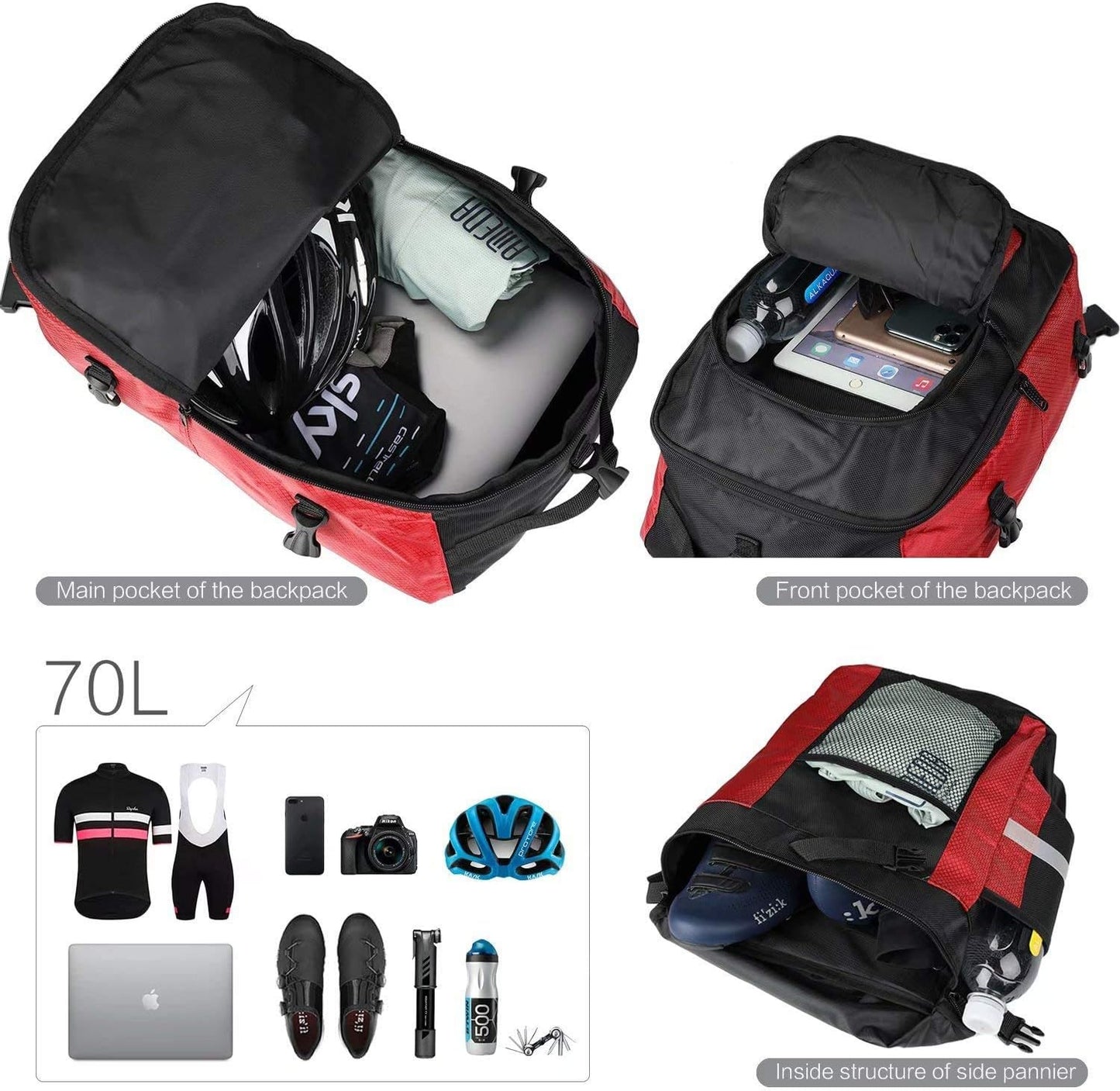 Rhinowalk 3 in 1 Pannier Bag Bicycle Rack Trunks Rear Seat Multifuction Bike Rack Bag 70L