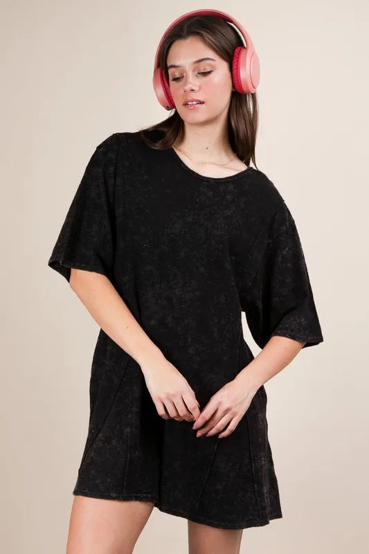 VERY J Mineral Washed Oversized Knit Comfy Romper